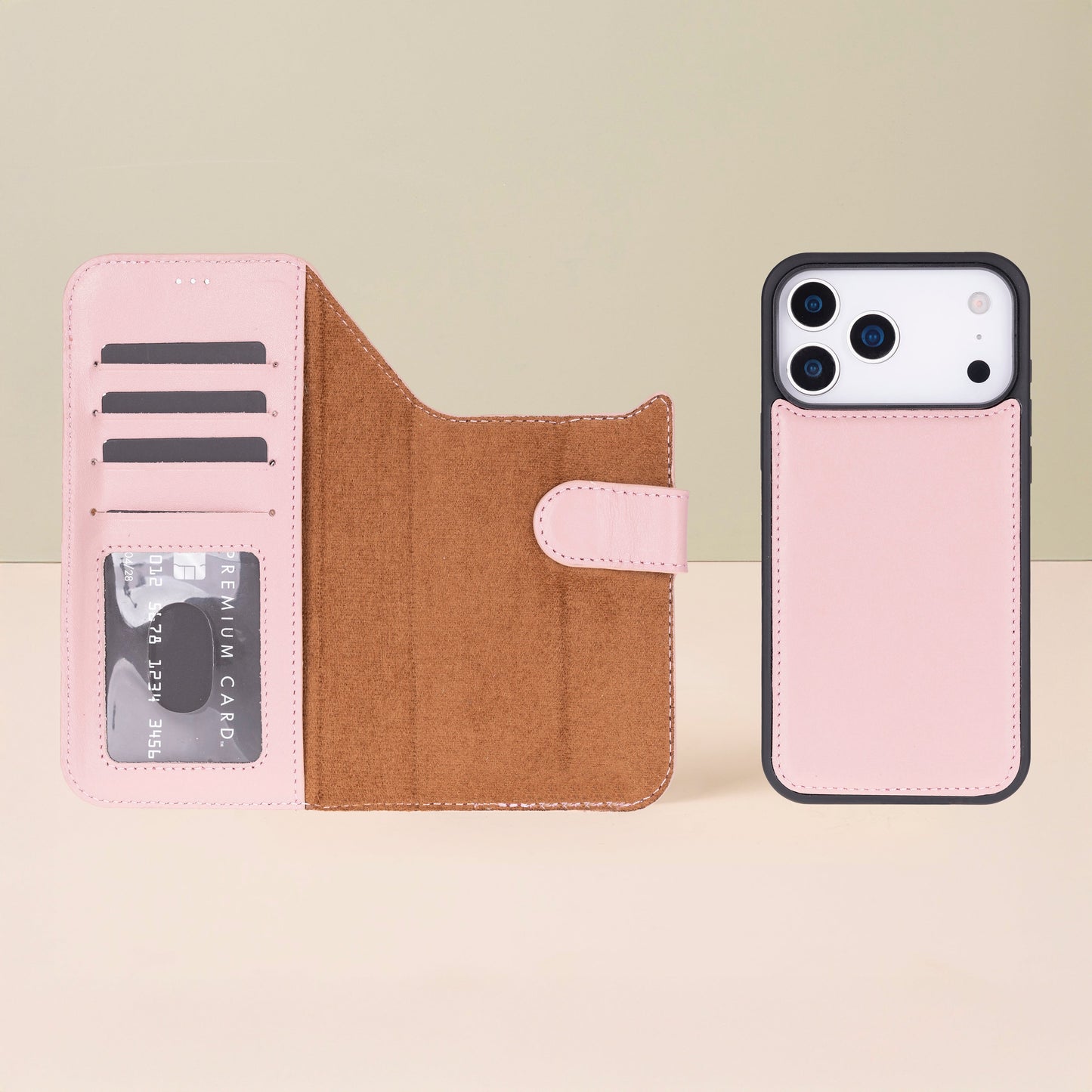 Leather iPhone 17 Pro  Wallet Case – Pink - Austin