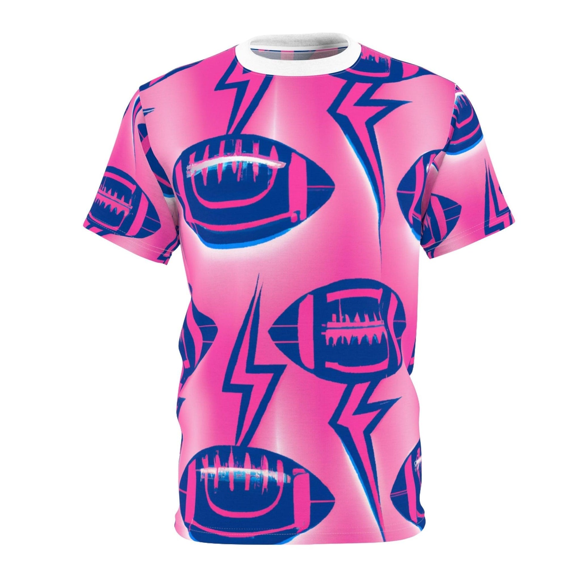 Pink Football Lightning Unisex Tee - White Neck - Lizard Vigilante