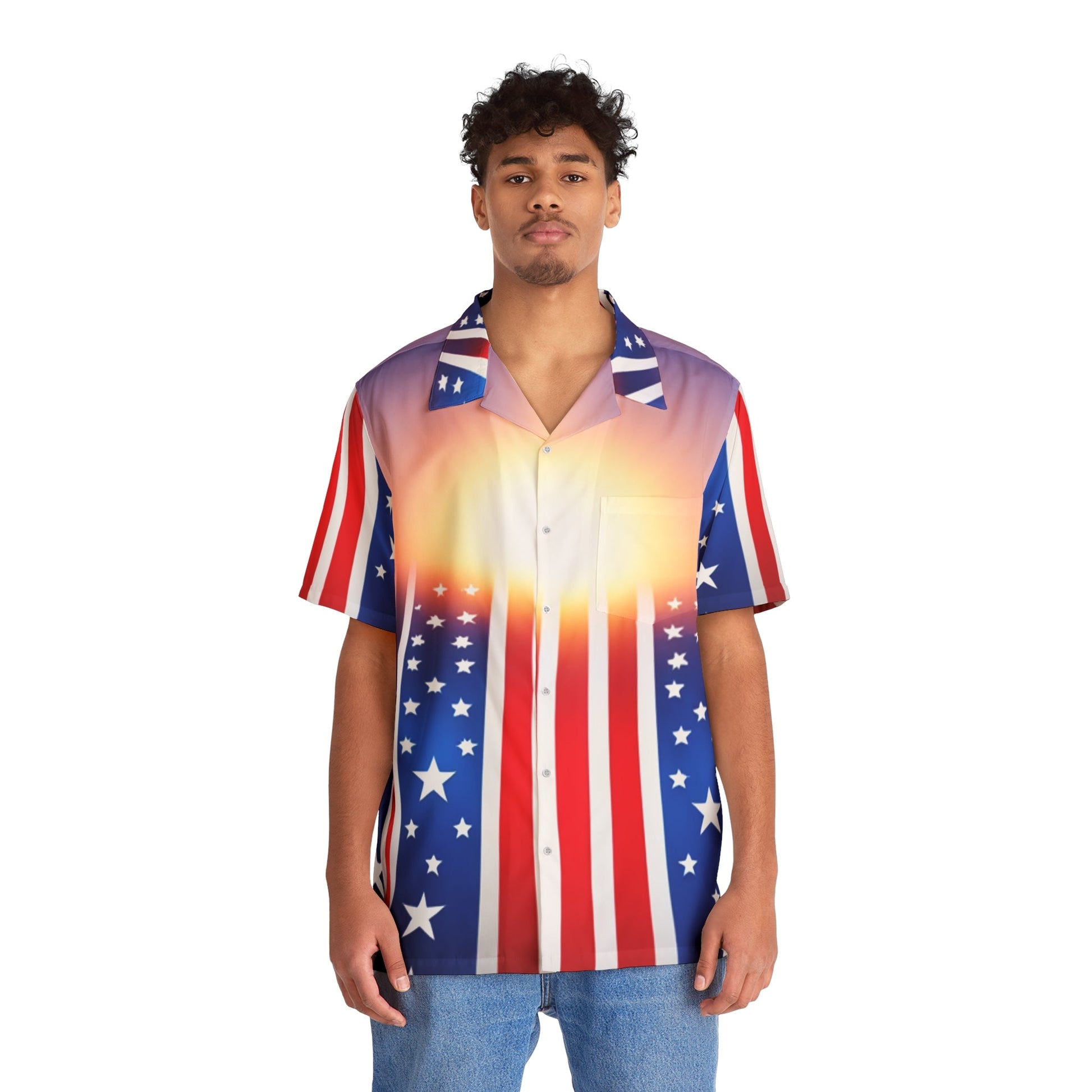 Sun Drenched USA Flag Men's Hawaiian Shirt (AOP) - Lizard Vigilante