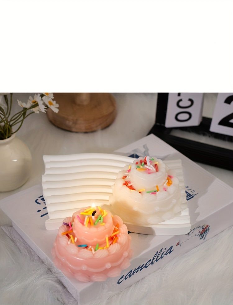 Home Decoration Ornaments Double Layer Cake Shaped Scented Candle Smokeless Soy Wax Youngsters Birthday Party Decorations Photography Props Birthday Gifts New Year Gifts Christmas Gift