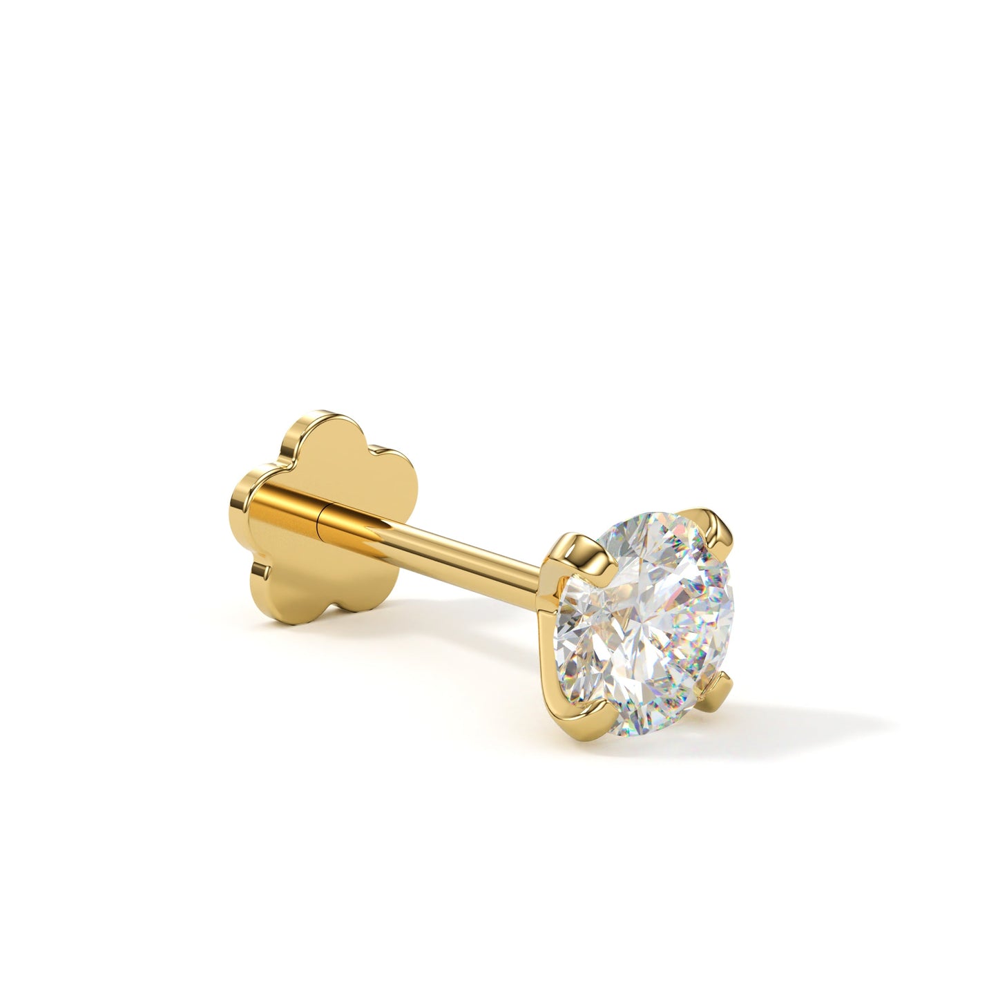 14k Yellow Gold Flat Back Earring 20G 4mm CZ Floral Reversible