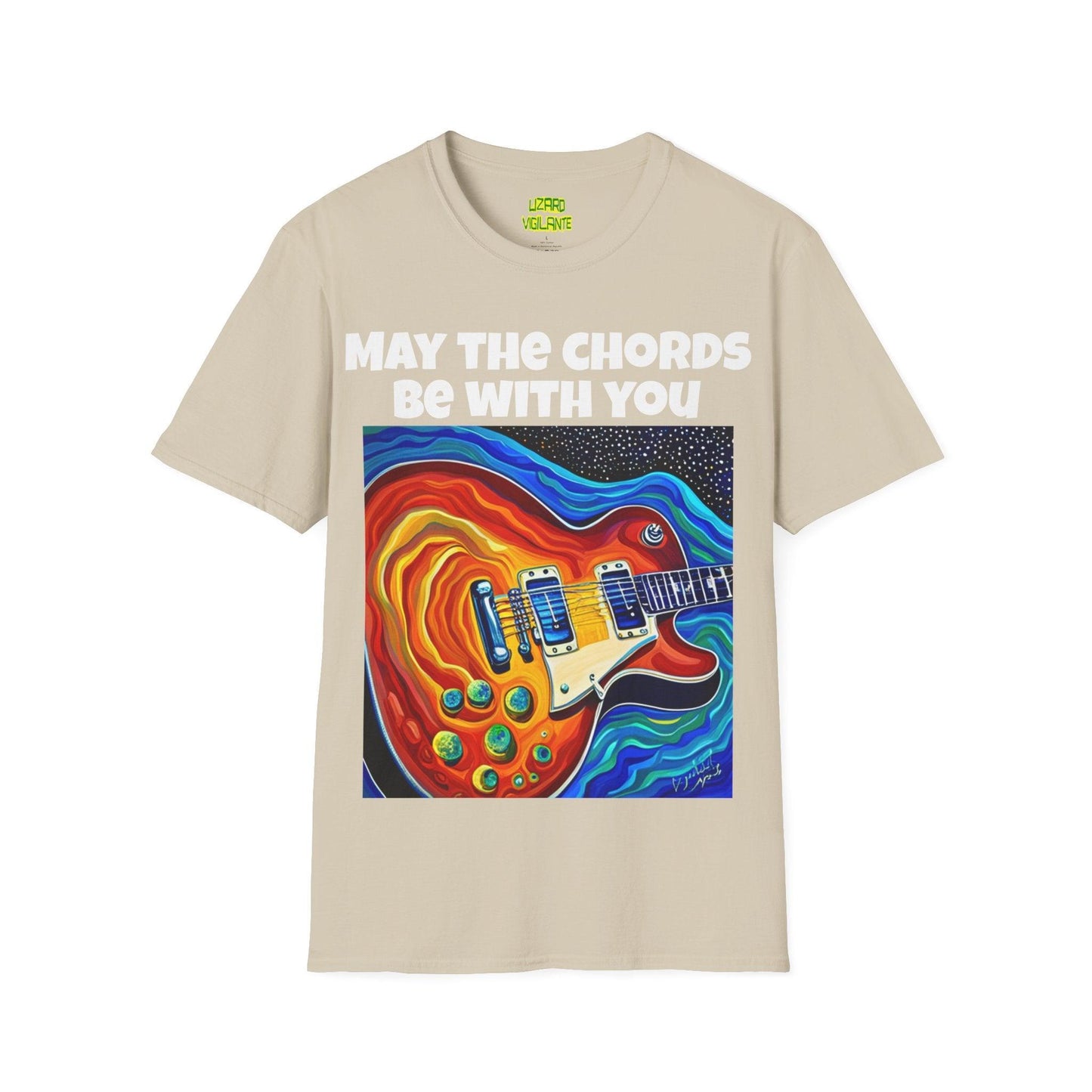 May The Chords Be With You Unisex Softstyle T-Shirt With Psychedelic Guitar Graphic - Lizard Vigilante