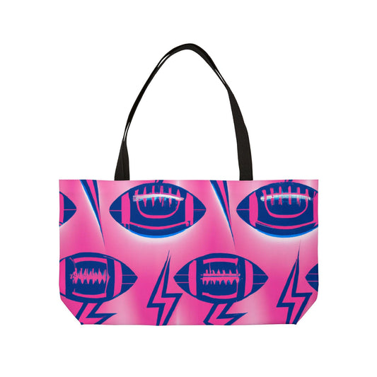 Pink Lightning American Football Weekender Tote Bag - Lizard Vigilante