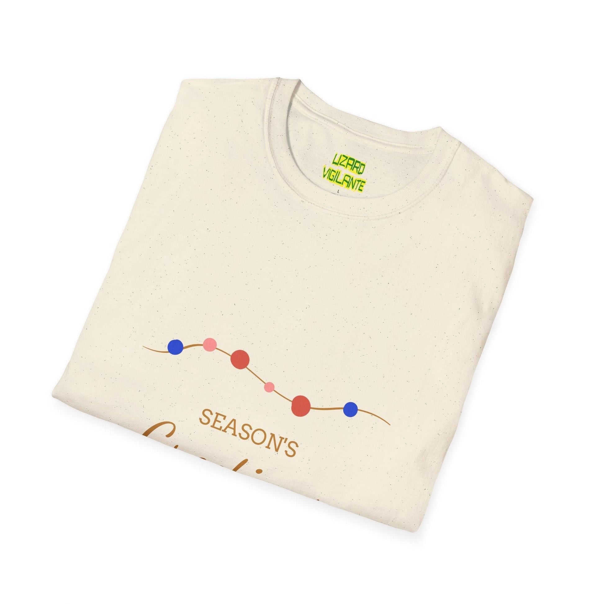 Season's Greetings with Strings of Lights Holiday Unisex Softstyle T-Shirt - Lizard Vigilante