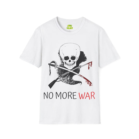 NO MORE WAR Skull With Gun And Sword Dripping Blood Unisex Softstyle T-Shirt - Lizard Vigilante