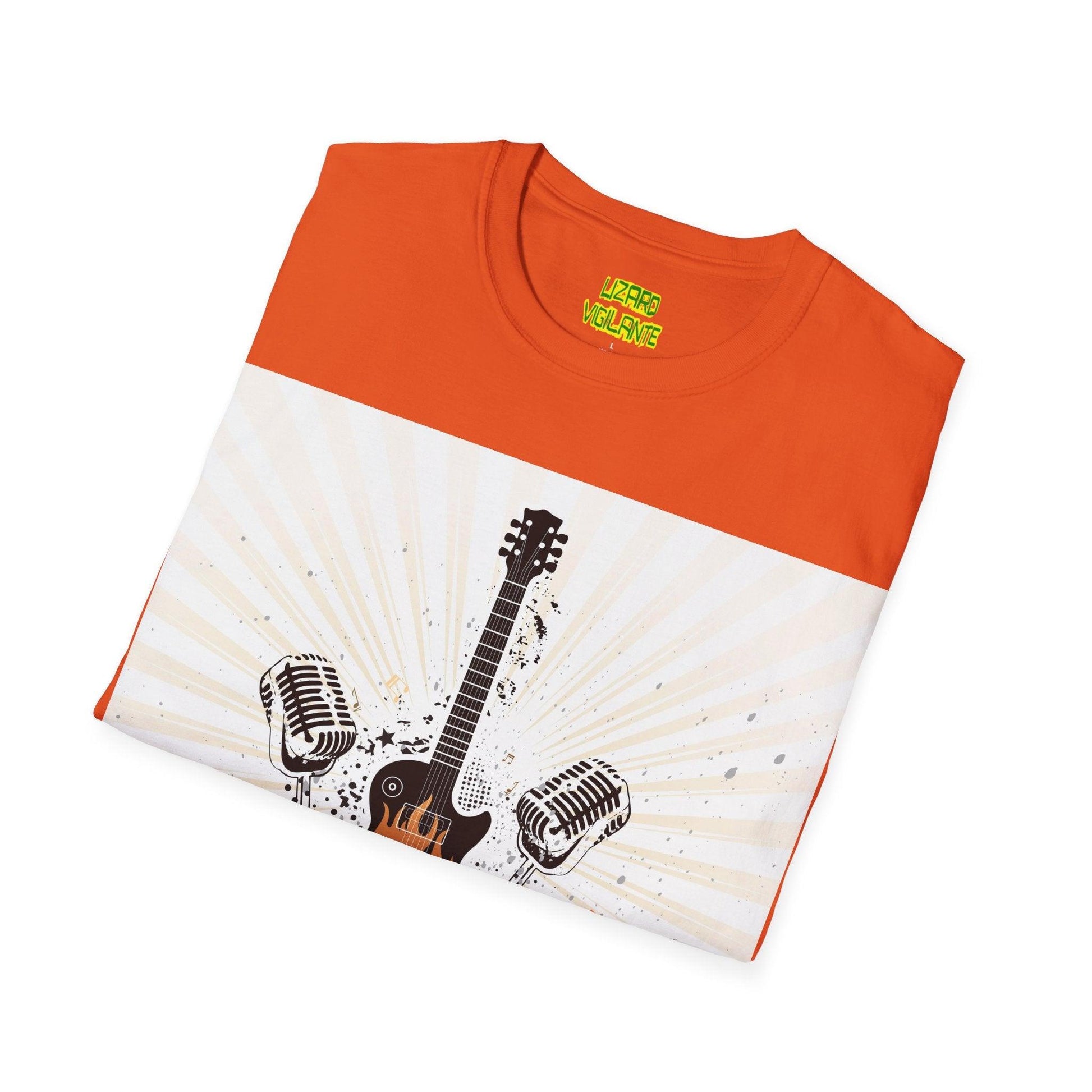 Fire Guitar Mics Speakers Unisex Softstyle T-Shirt - Lizard Vigilante