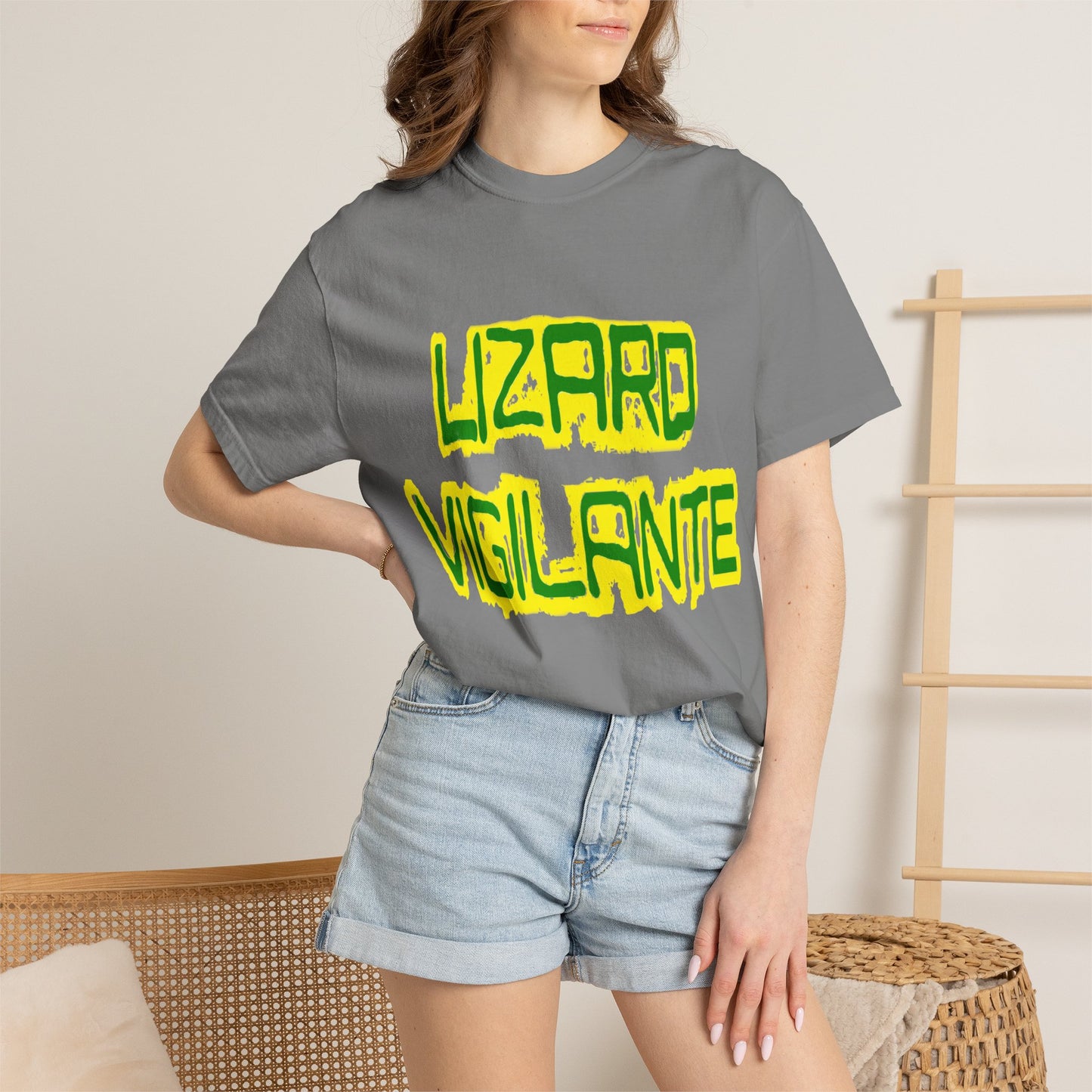 Lizard Vigilante Graphic T-Shirt — Bold Green & Yellow Streetwear Tee