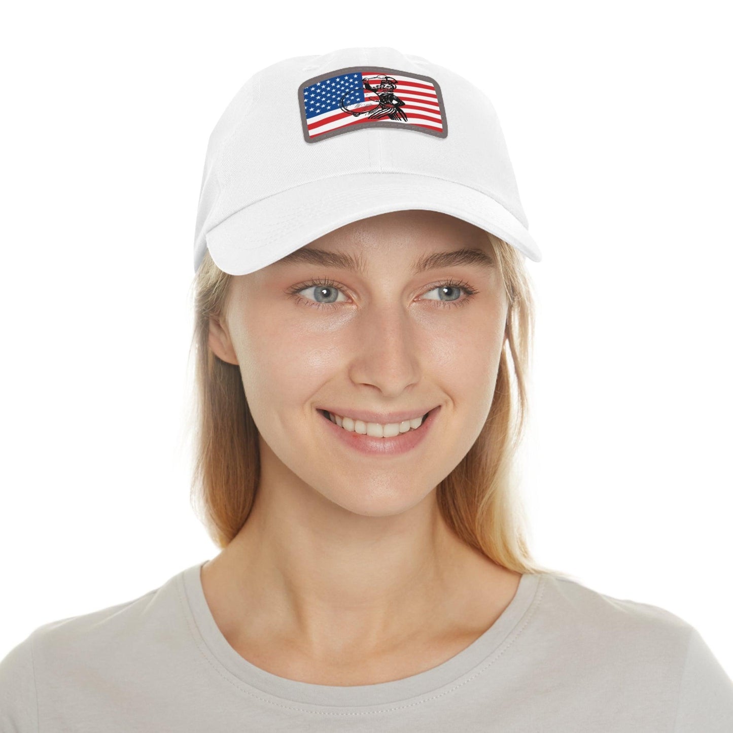 American Flag With Uncle Sam Drummer Dad Hat with Leather Patch (Rectangle) - Lizard Vigilante