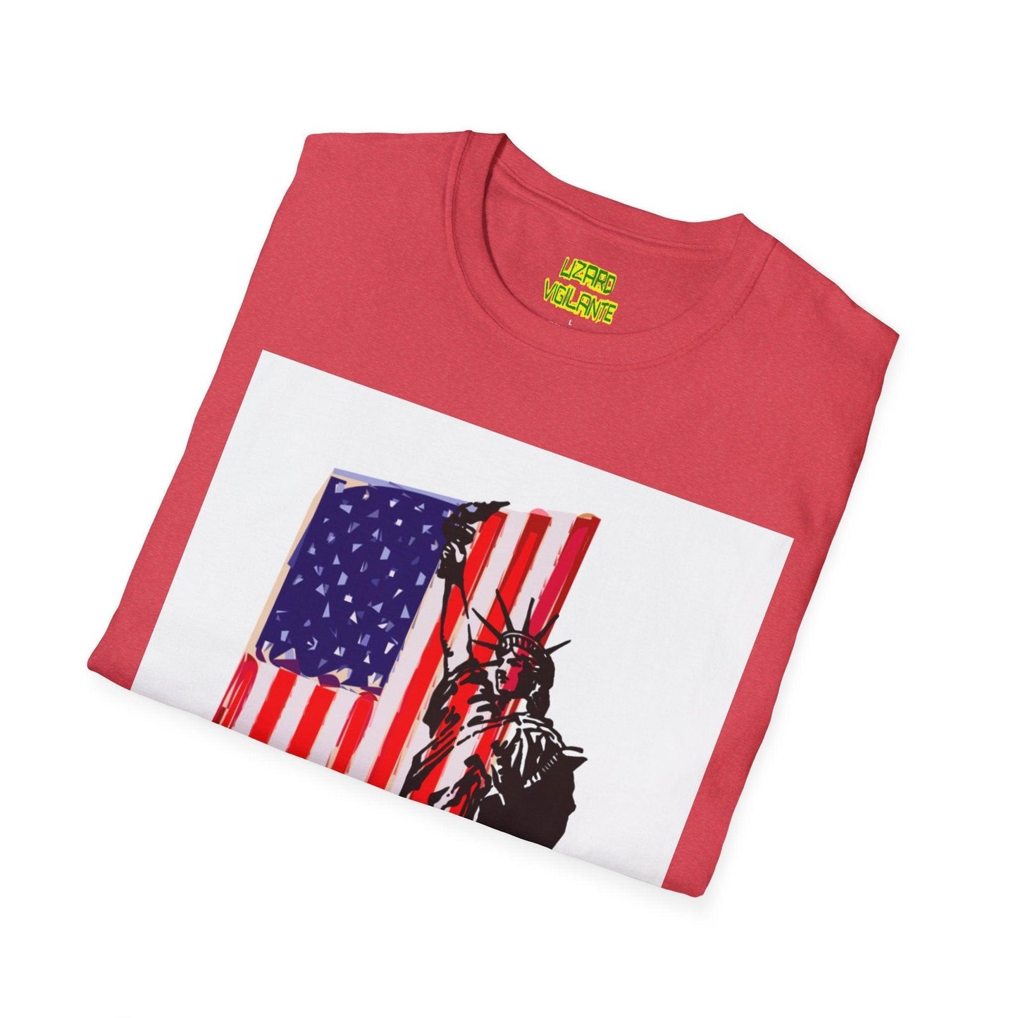 American Flag With Statue of Liberty Graphic Unisex Softstyle T-Shirt - Lizard Vigilante