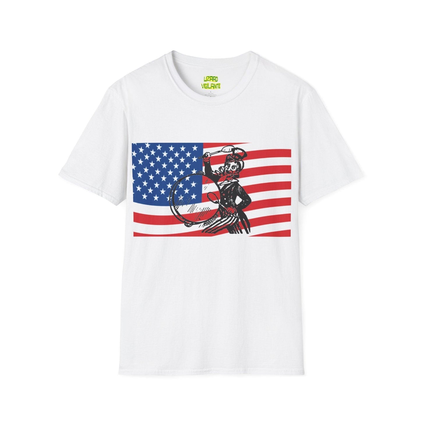 Uncle Sam Drummer American Flag Unisex Softstyle T-Shirt - Lizard Vigilante