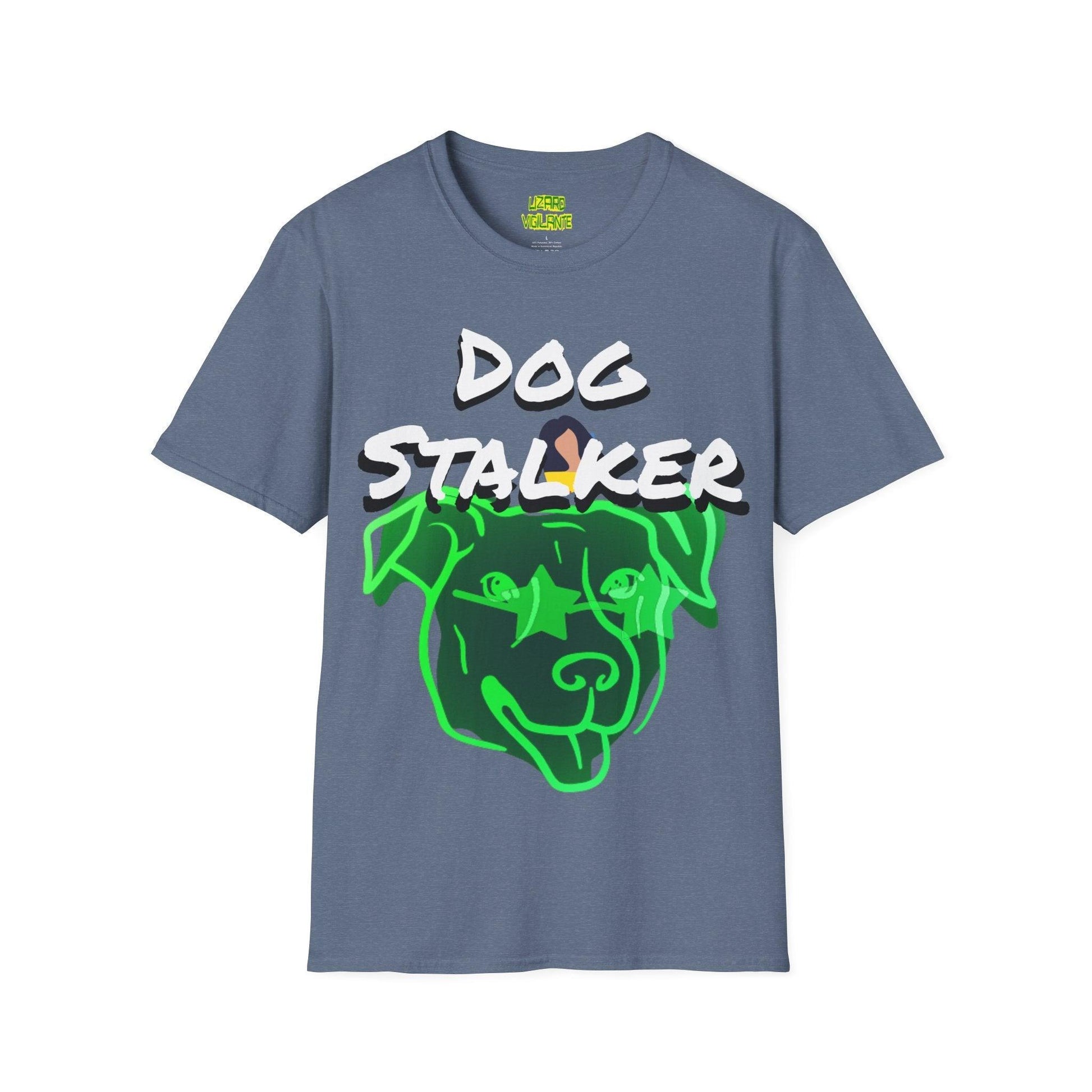 Dog Stalker Woman Photobombing Behind Dog Unisex Softstyle T-Shirt - Lizard Vigilante