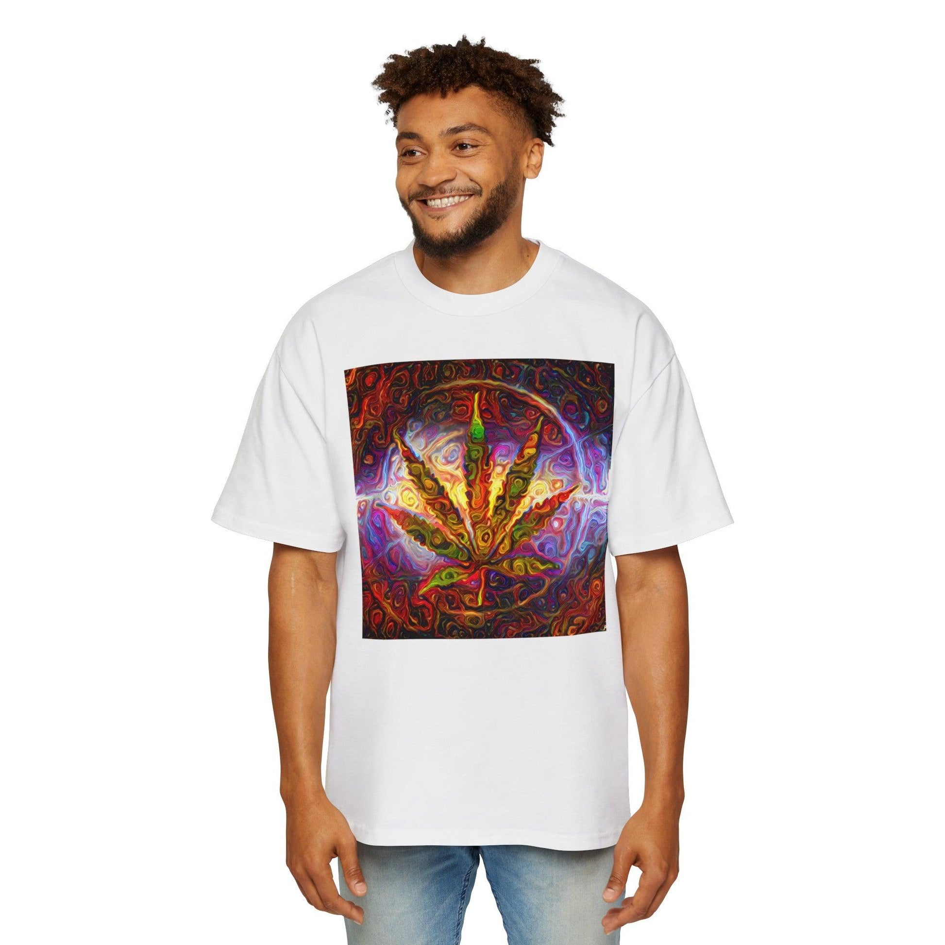 Psychedelic Pot Leaf Men's Heavy Oversized Tee - Lizard Vigilante