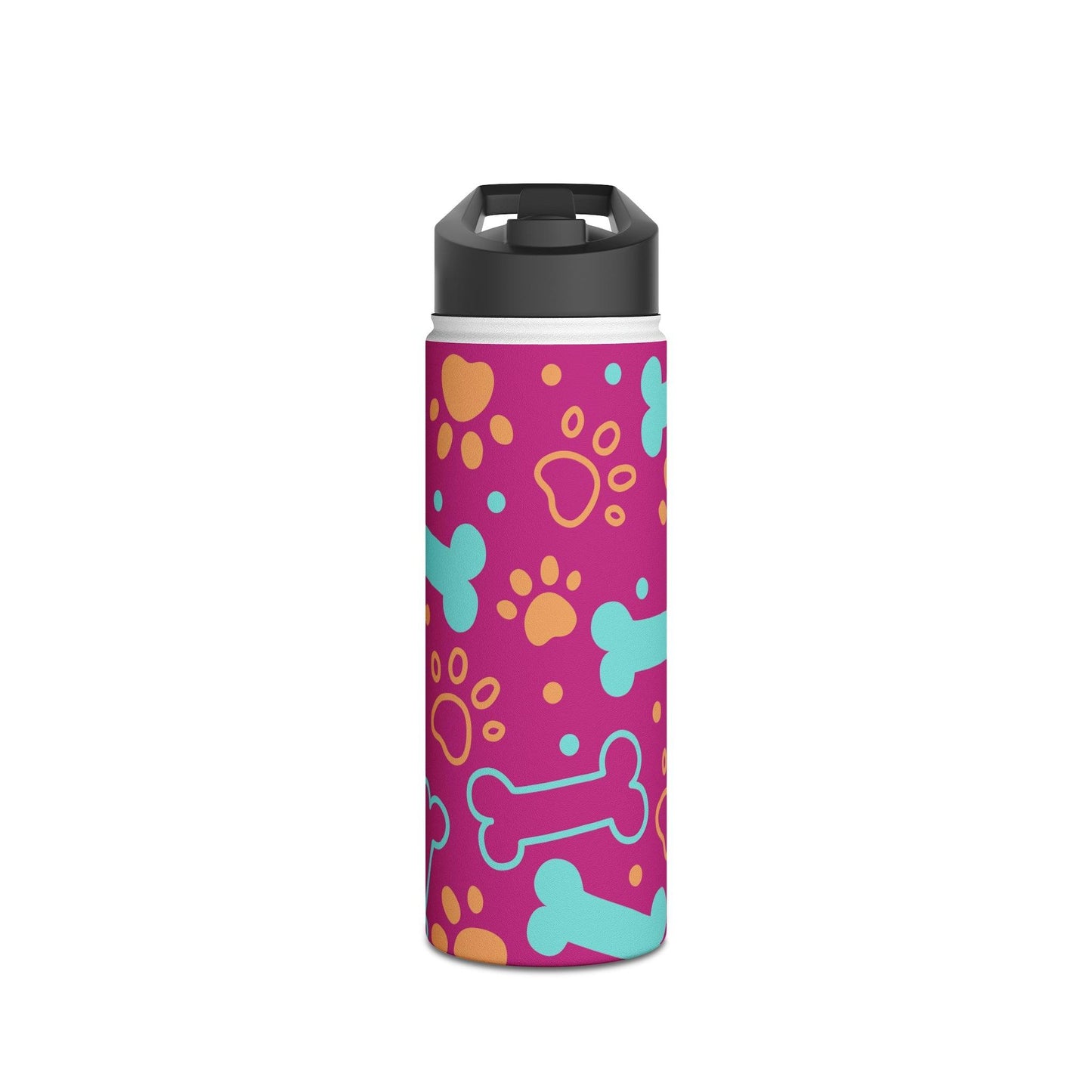 Pink DoggyStyle Stainless Steel Water Bottle, Standard Lid, Paws Bone - Lizard Vigilante