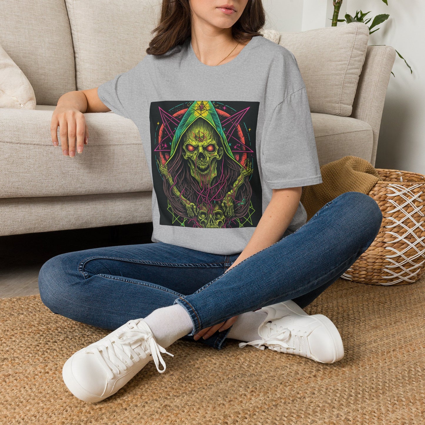 Hooded Skull T-Shirt — Neon Occult Graphic Tee