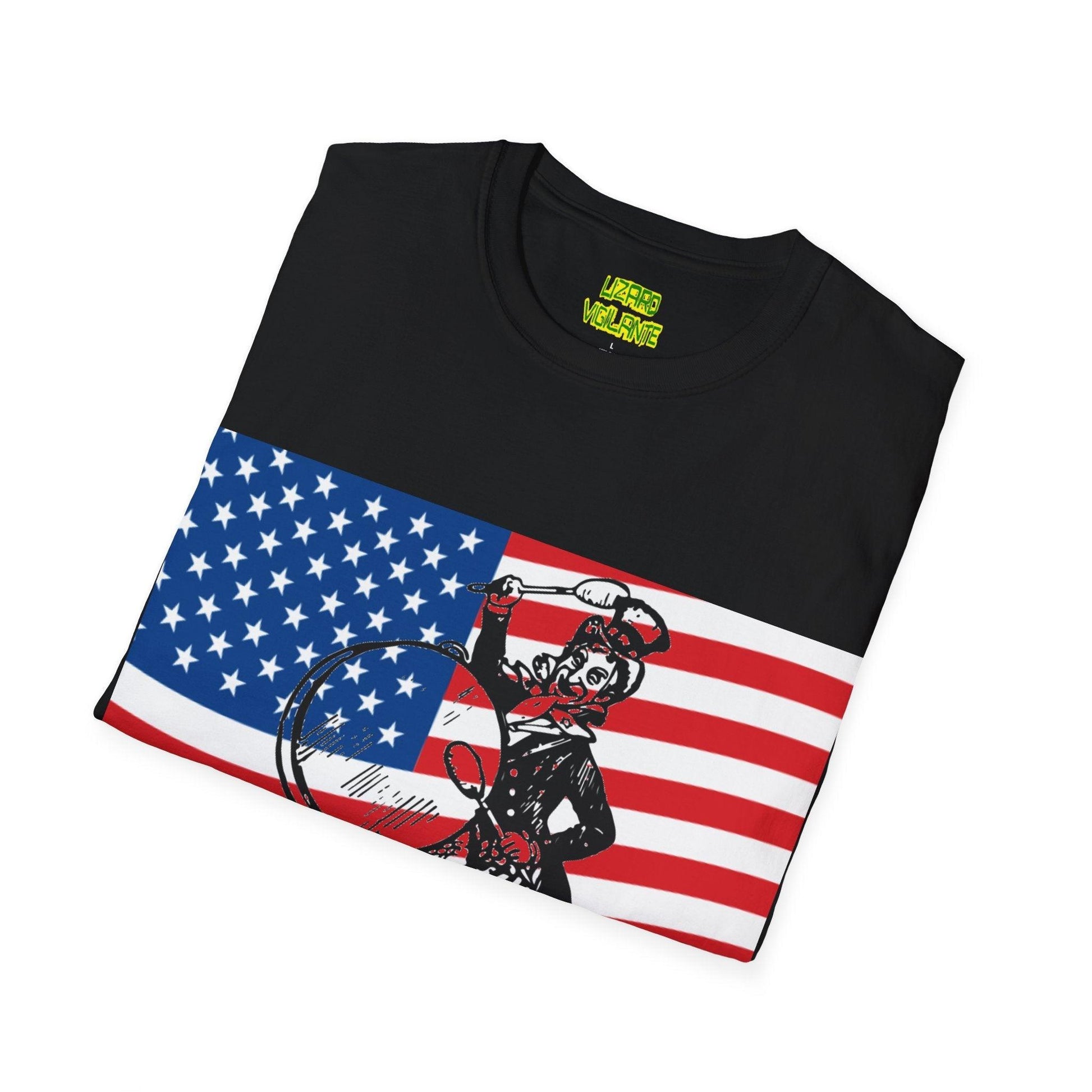 Uncle Sam Drummer American Flag Unisex Softstyle T-Shirt - Lizard Vigilante