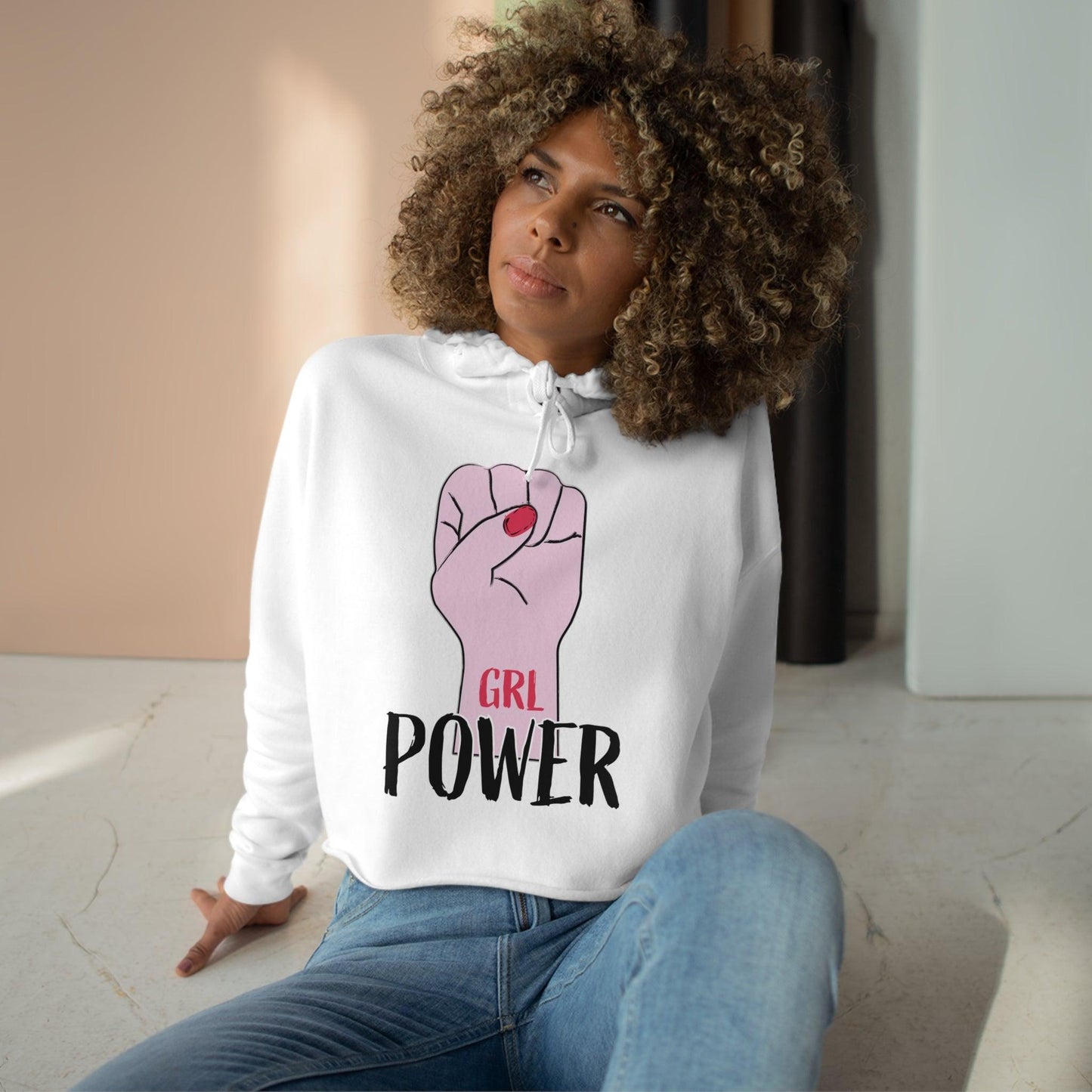 Girl Power Fist Crop Hoodie - Lizard Vigilante