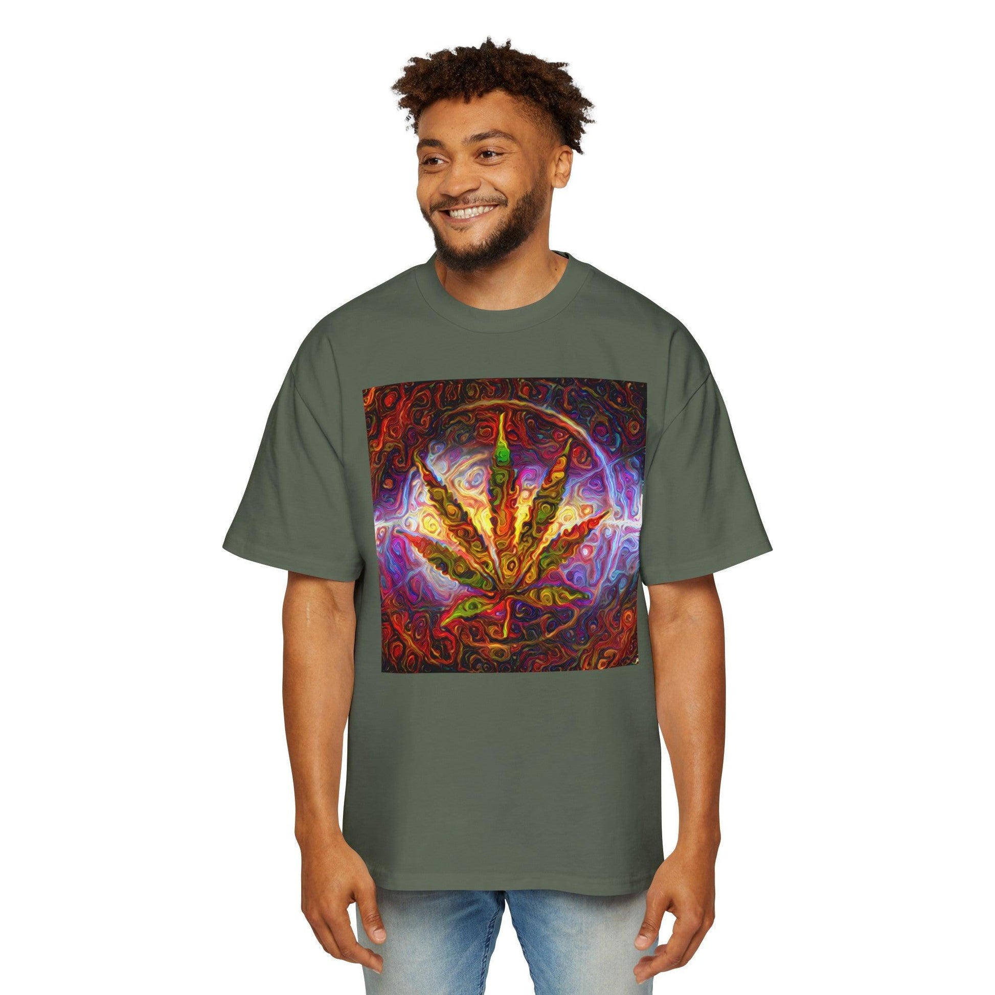 Psychedelic Pot Leaf Men's Heavy Oversized Tee - Lizard Vigilante