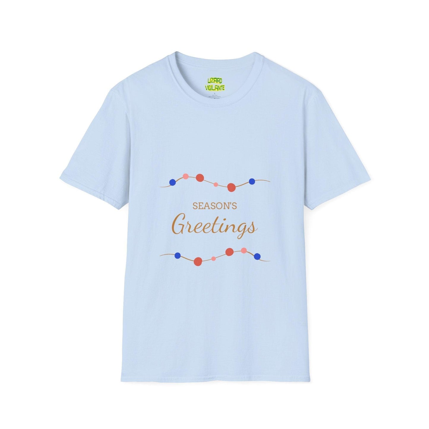 Season's Greetings with Strings of Lights Holiday Unisex Softstyle T-Shirt - Lizard Vigilante