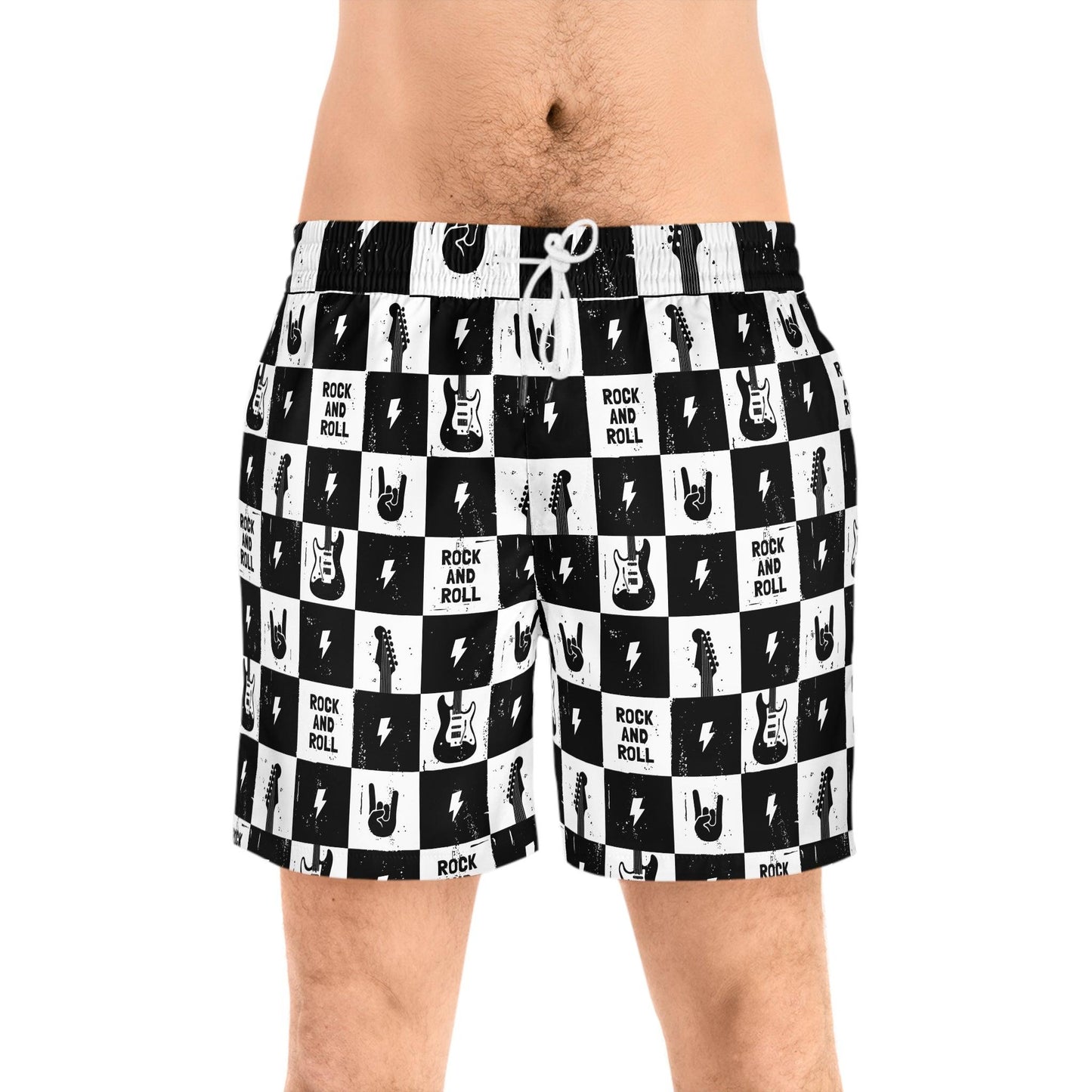 Men's Rock and Roll Squares Mid-Length Swim Shorts - Premium All Over Prints from Printify - Just $47.99! Shop now at Lizard Vigilante