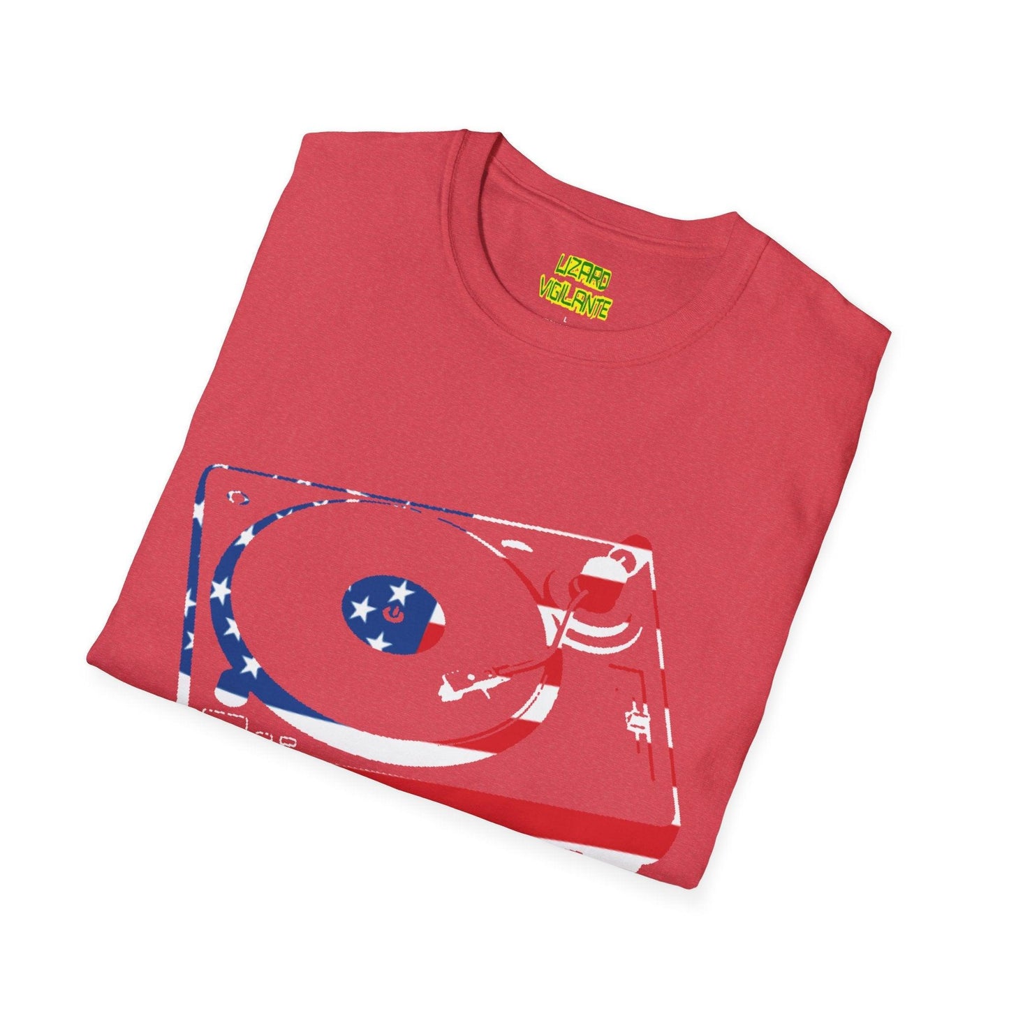 American Flag Turntable Unisex Softstyle DJ T-Shirt - Lizard Vigilante