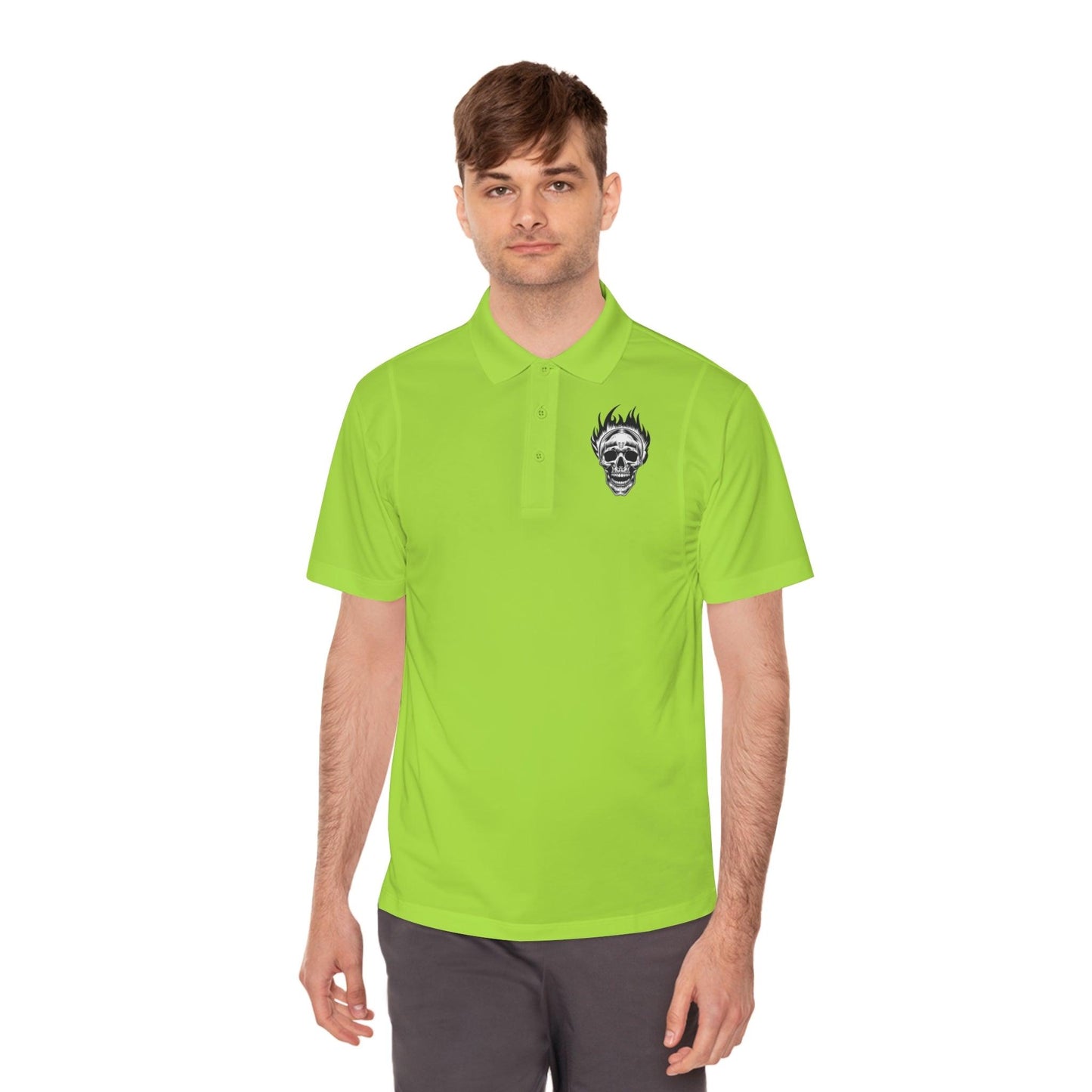 Skull Flame Men's Sport Polo Shirt - Premium T-Shirt from Printify - Just $52.34! Shop now at Lizard Vigilante