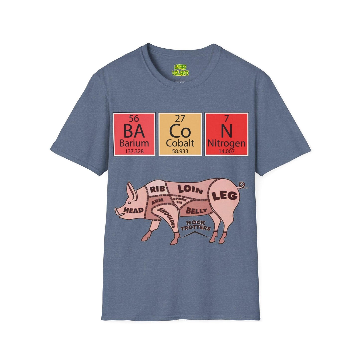 Funny BACON Pig Anatomy Unisex Softstyle T-Shirt - Lizard Vigilante