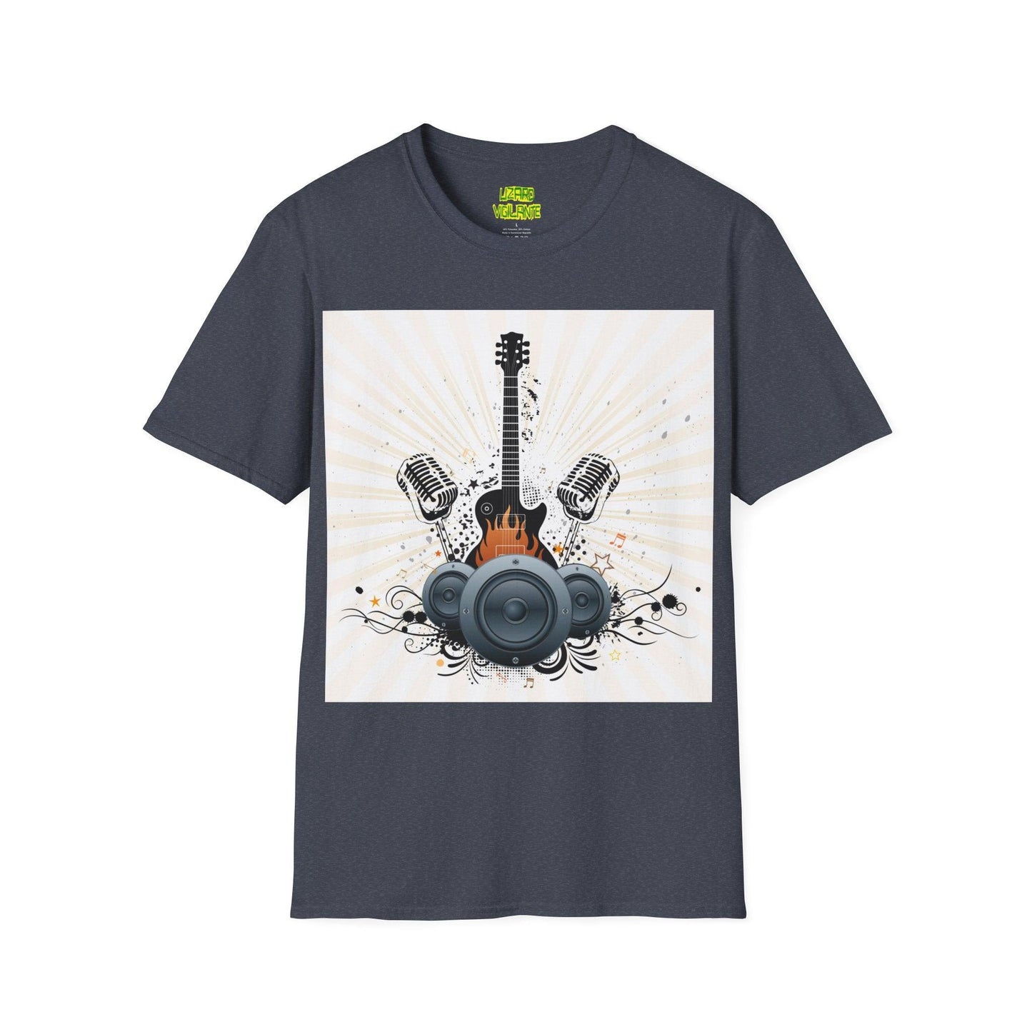 Fire Guitar Mics Speakers Unisex Softstyle T-Shirt - Lizard Vigilante