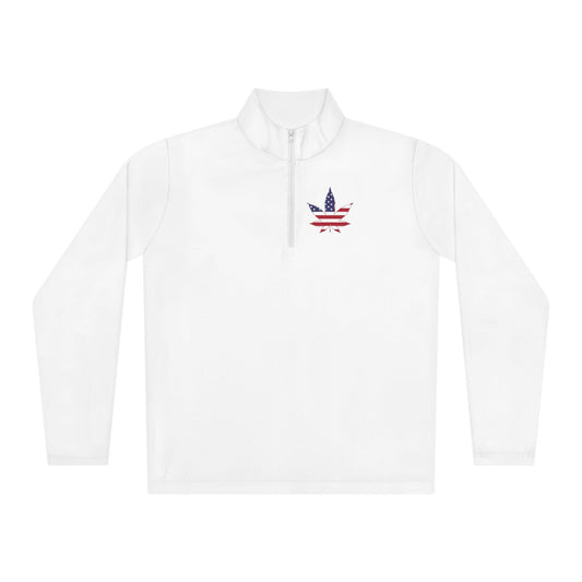 American Flag Pot Leaf Unisex Quarter-Zip Pullover - Lizard Vigilante