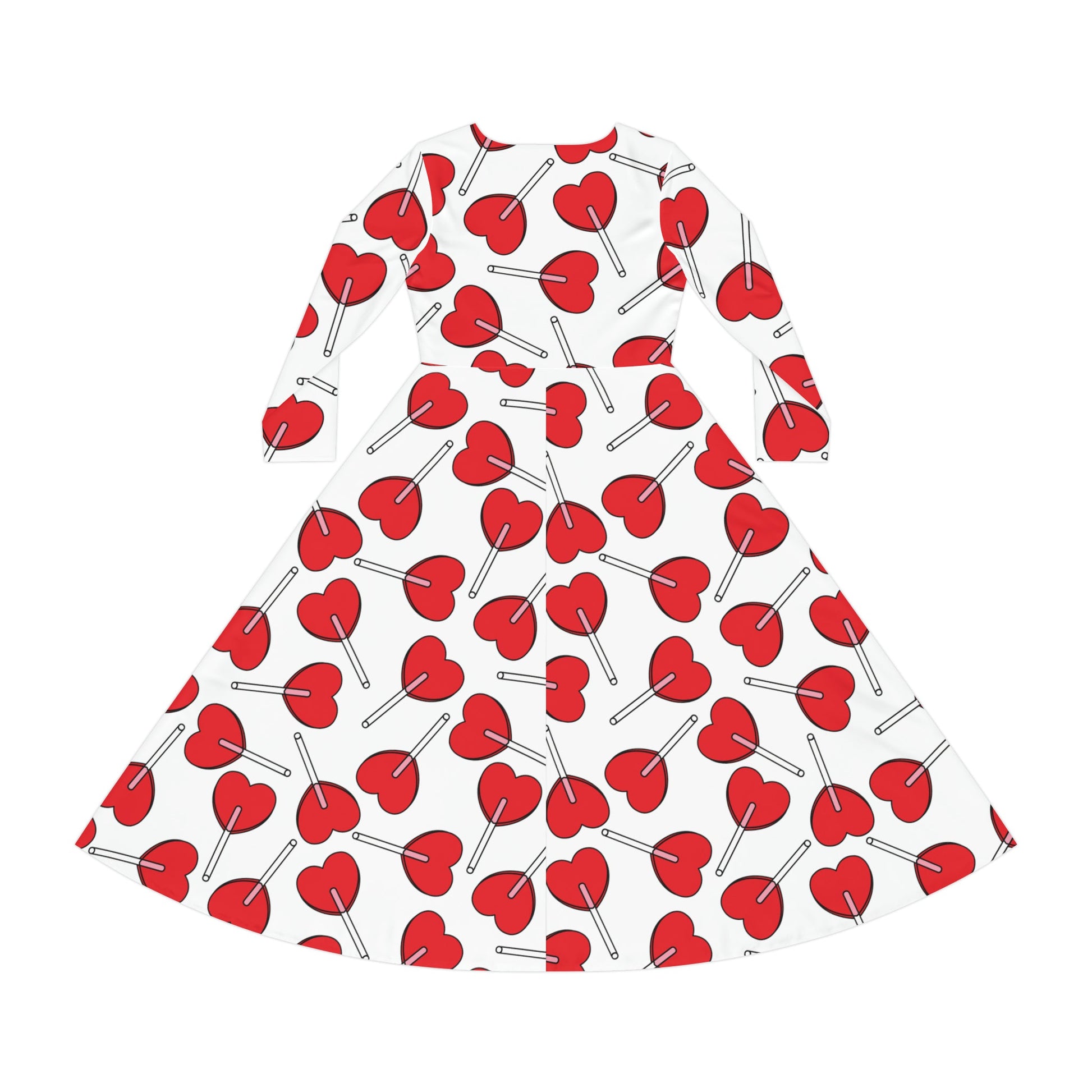 Valentine’s Day Hearts Lollipops Women's Long Sleeve Dance Dress (AOP) - Lizard Vigilante