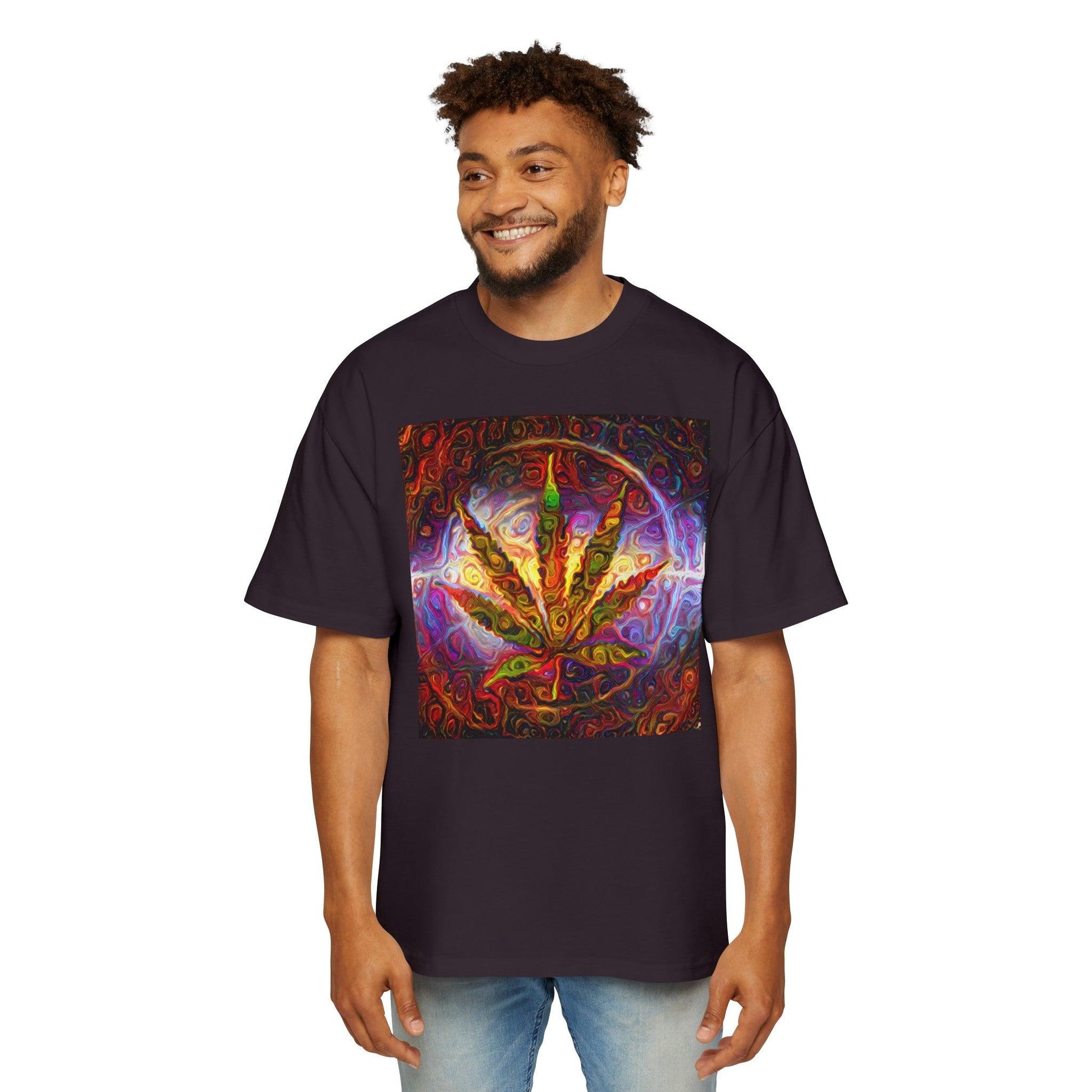 Psychedelic Pot Leaf Men's Heavy Oversized Tee - Lizard Vigilante