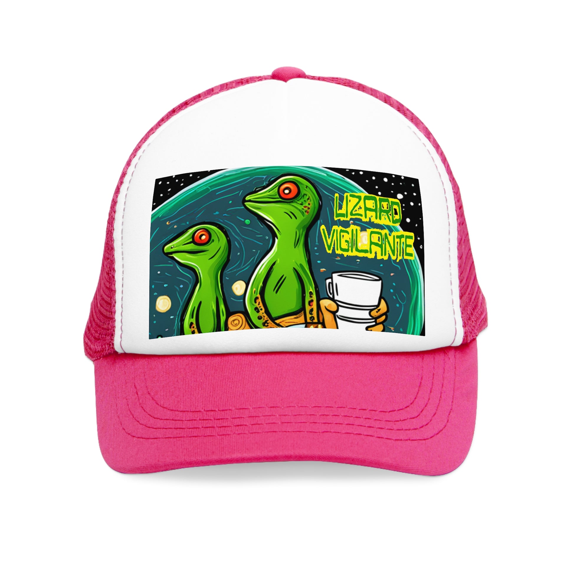 Lizard Vigilante Premium Coffee Cartoon Mesh Cap - Lizard Vigilante