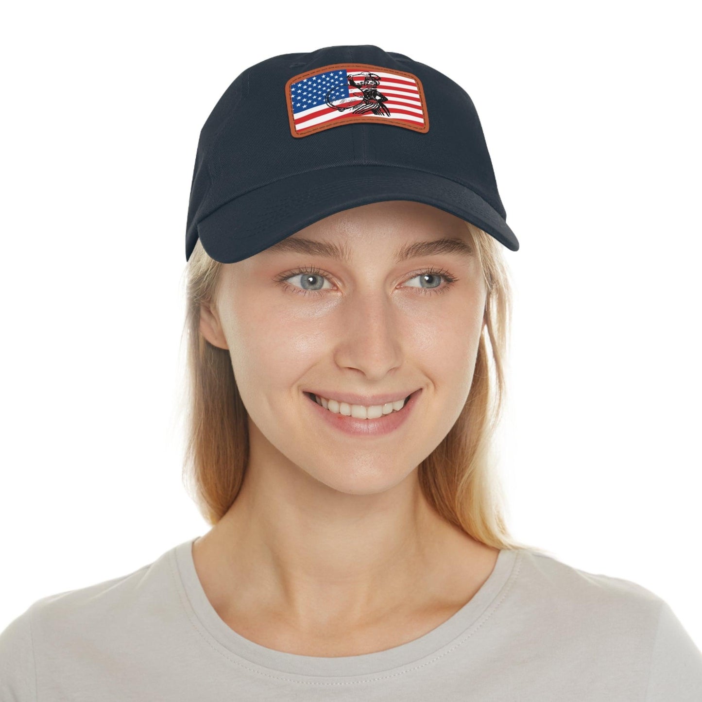 American Flag With Uncle Sam Drummer Dad Hat with Leather Patch (Rectangle) - Lizard Vigilante