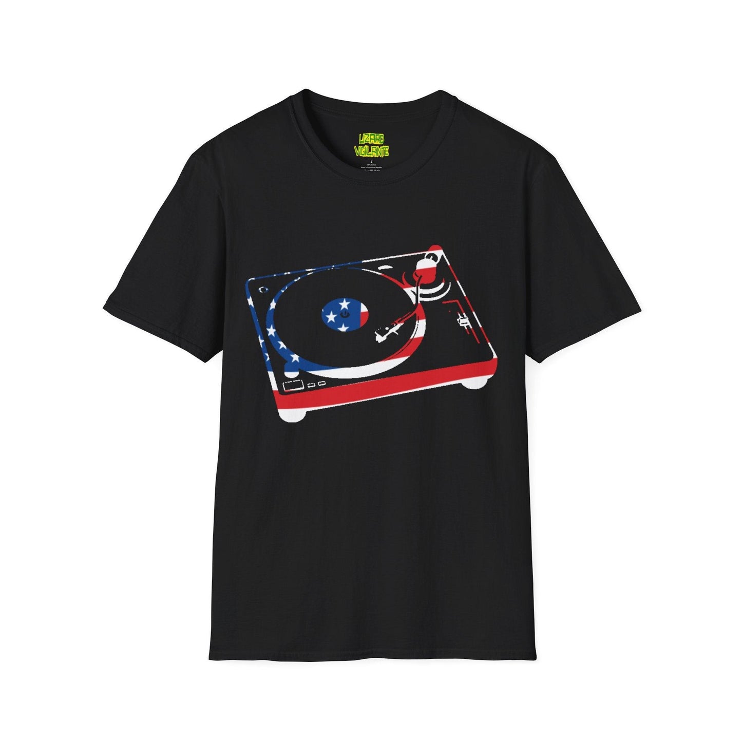 American Flag Turntable Unisex Softstyle DJ T-Shirt - Lizard Vigilante