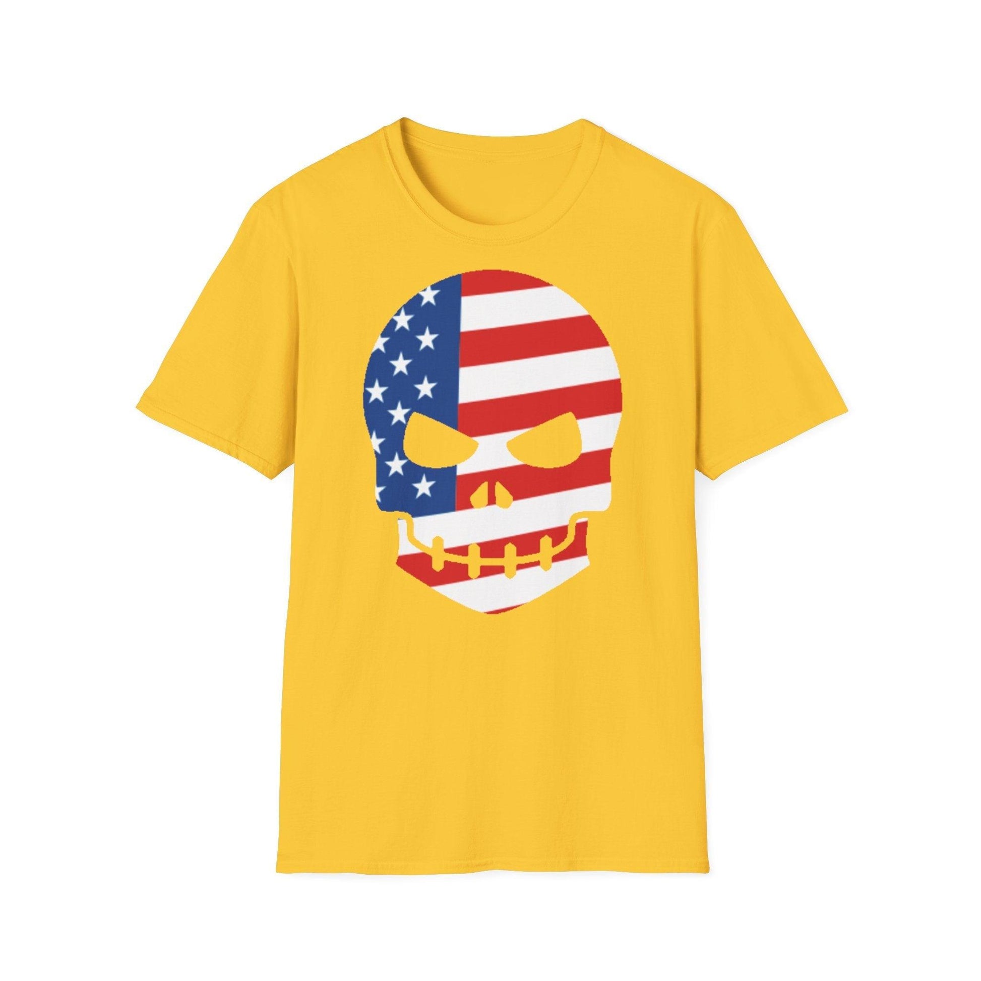 Skull American Flag Graphic Unisex Softstyle T-Shirt - Lizard Vigilante