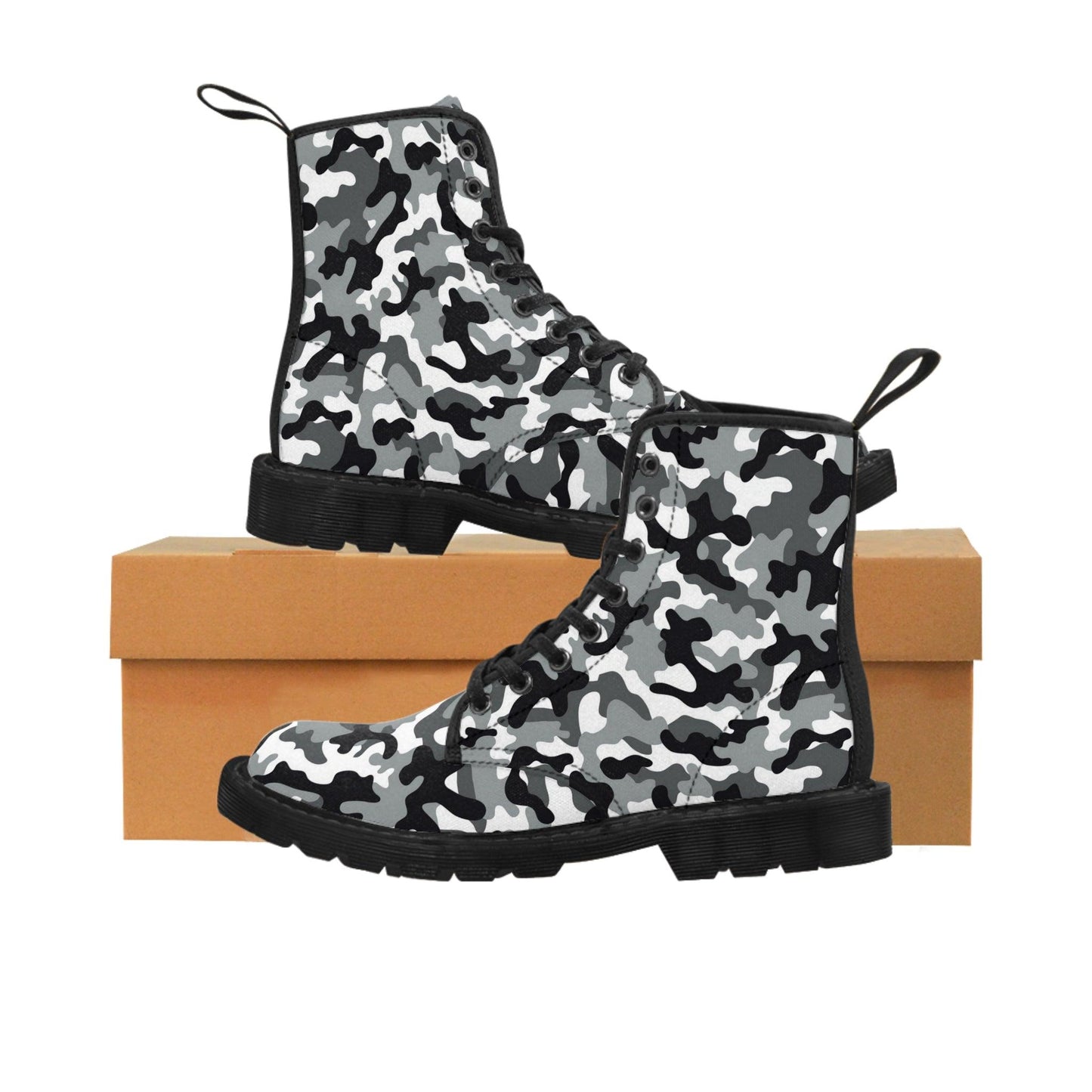 BLACK WHITE GREY Camo Men's Canvas Boots - Lizard Vigilante