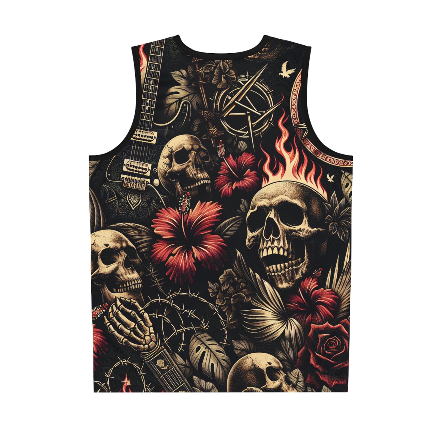 Gothic Basketball Jersey, Edgy Sportswear for Music Lovers, Festival Outfit, Unique Athletic Apparel, Skull and Floral Design