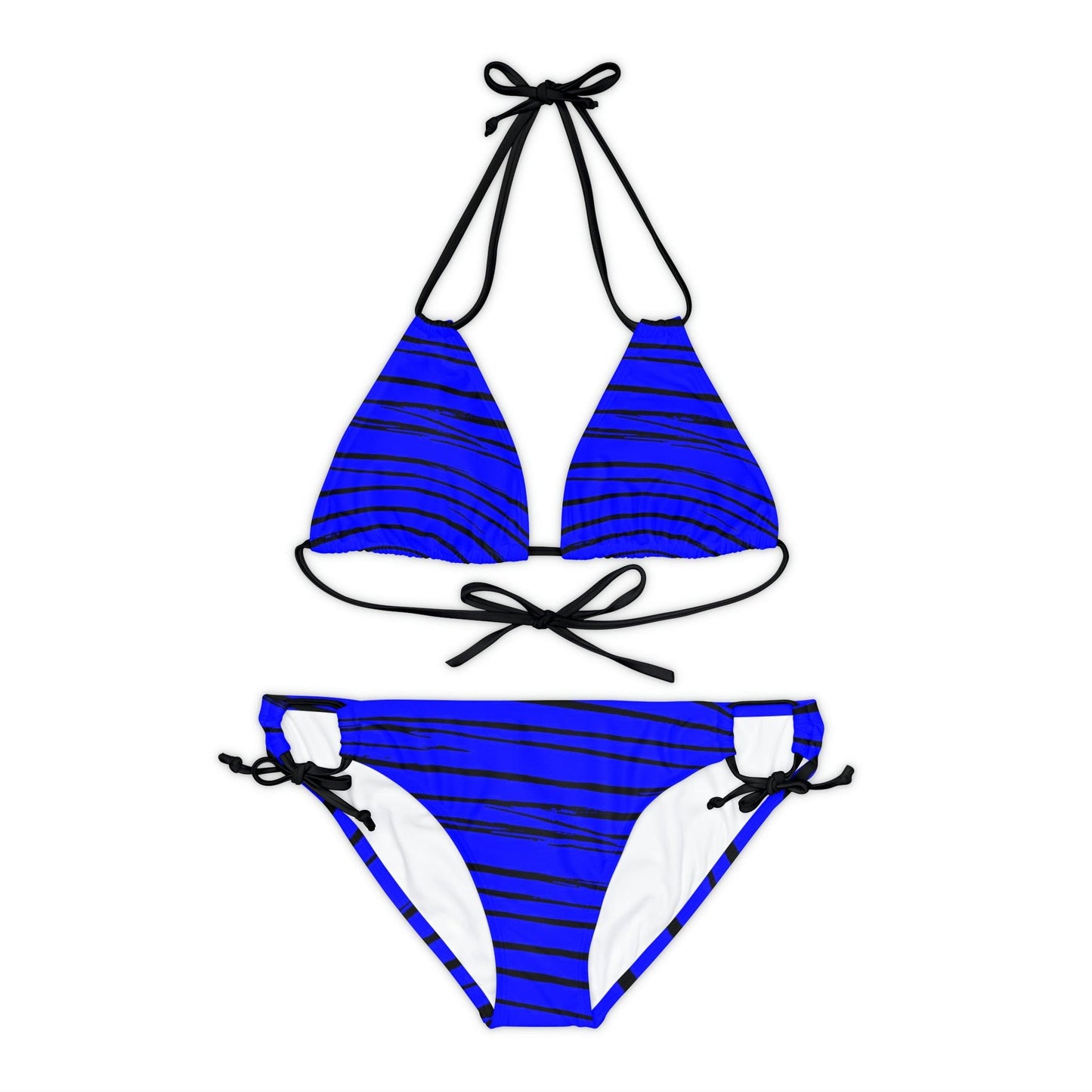 Black & Blue Strips Strappy Bikini Set - Lizard Vigilante