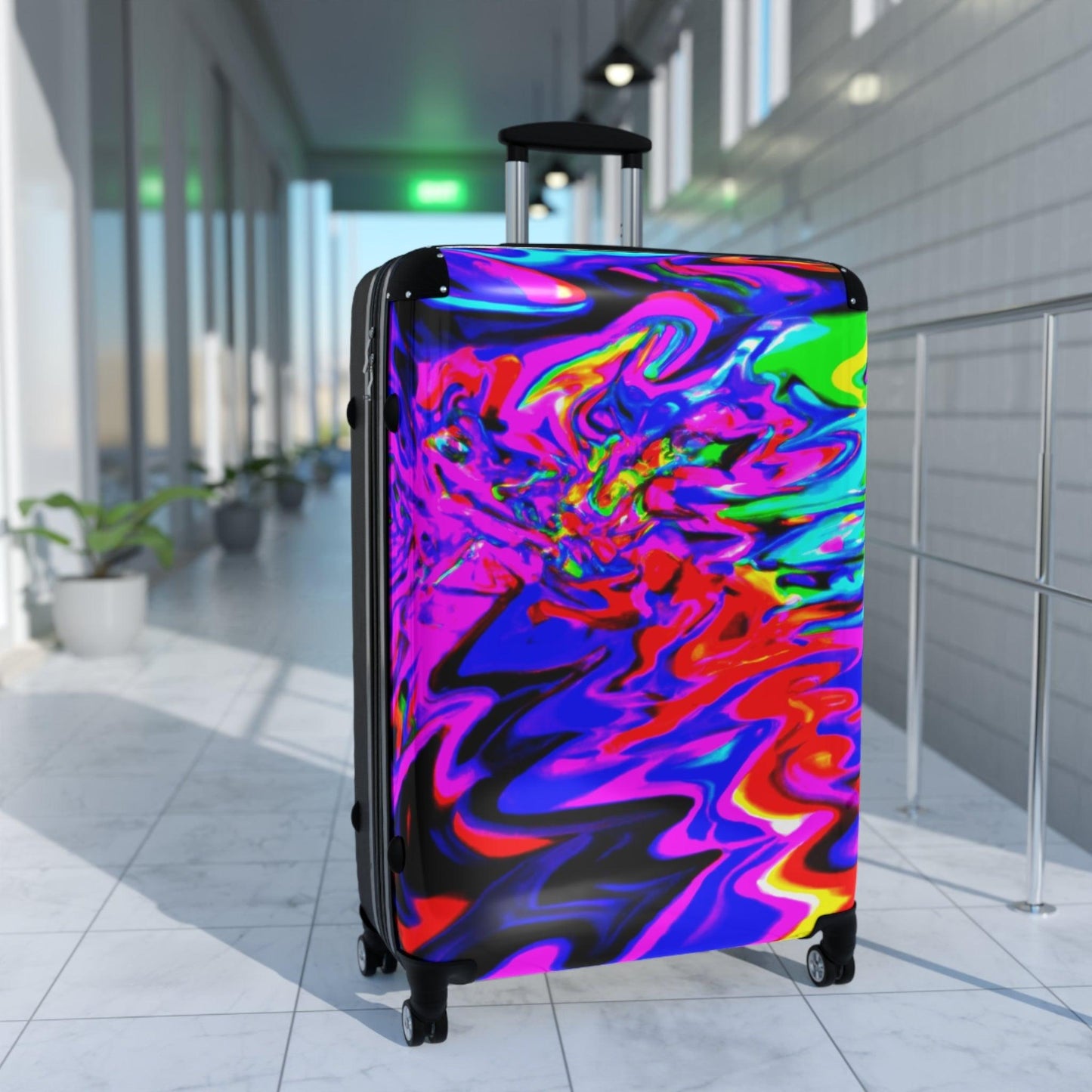 Lizard Vigilante Squiggly Colors Travel Suitcase – 360° Wheel Swivels, Adjustable Handle, Built-in Lock – Available in Small, Medium, and Large - Premium Bags from Printify - Just $219.99! Shop now at Lizard Vigilante