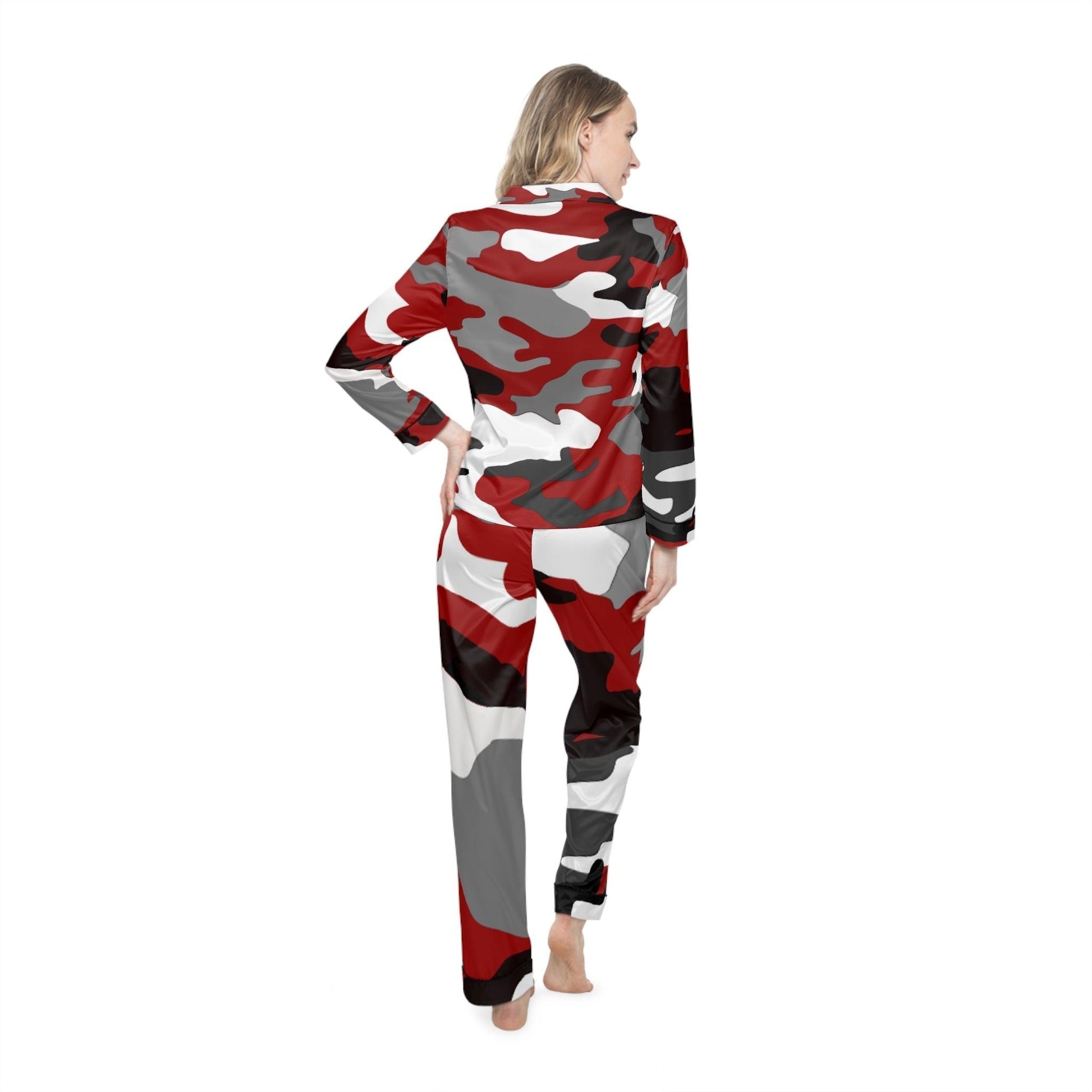 RED BLACK GREY White Camouflage Women's Satin Pajamas - Lizard Vigilante