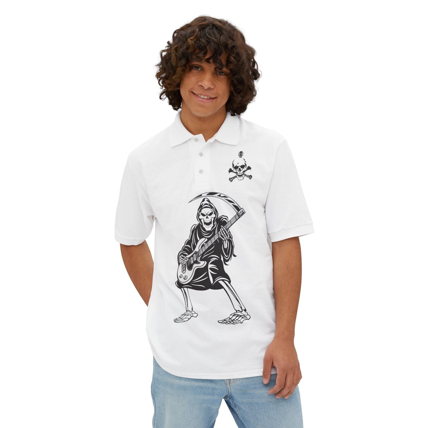 Skeleton Skull Guitars Men's Piqué Polo - Premium T-Shirt from Printify - Just $52.72! Shop now at Lizard Vigilante