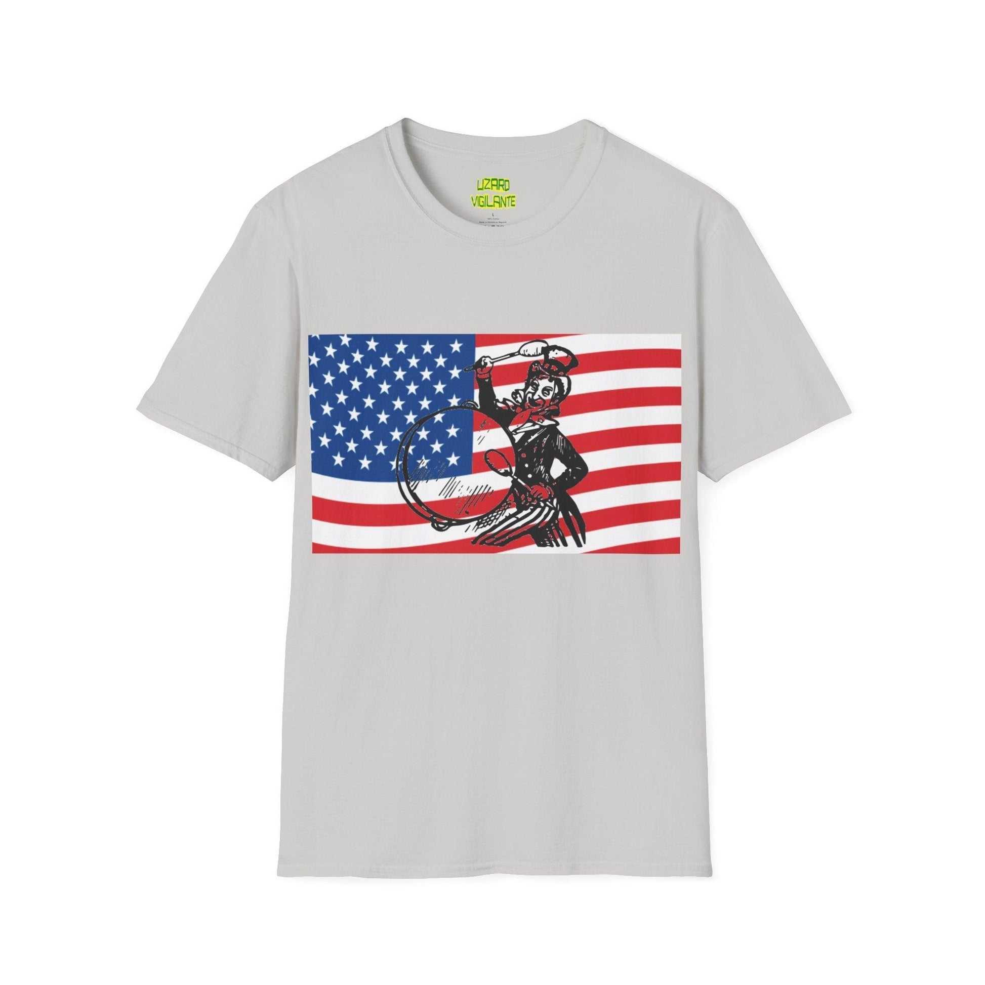 Uncle Sam Drummer American Flag Unisex Softstyle T-Shirt - Lizard Vigilante