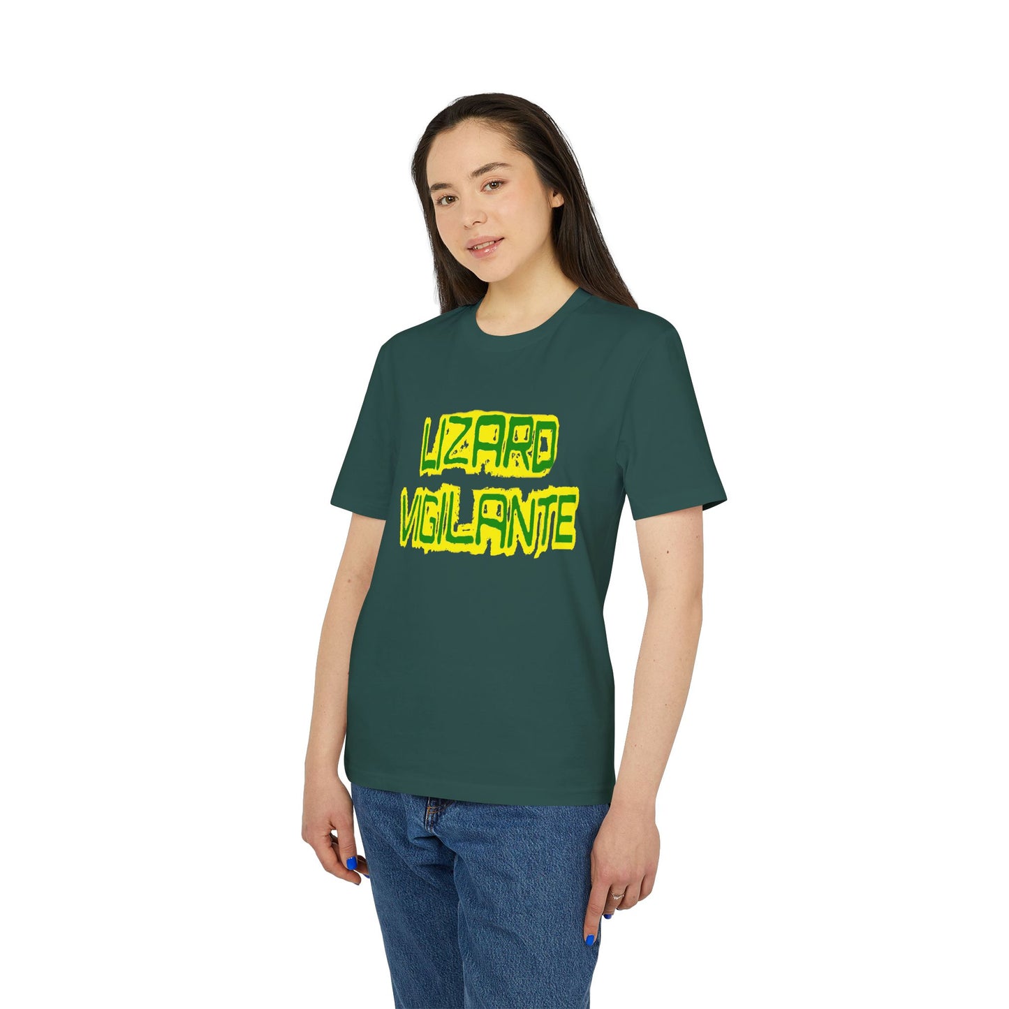 Lizard Vigilante T-Shirt — Retro Neon Graphic Tee for Reptile Fans