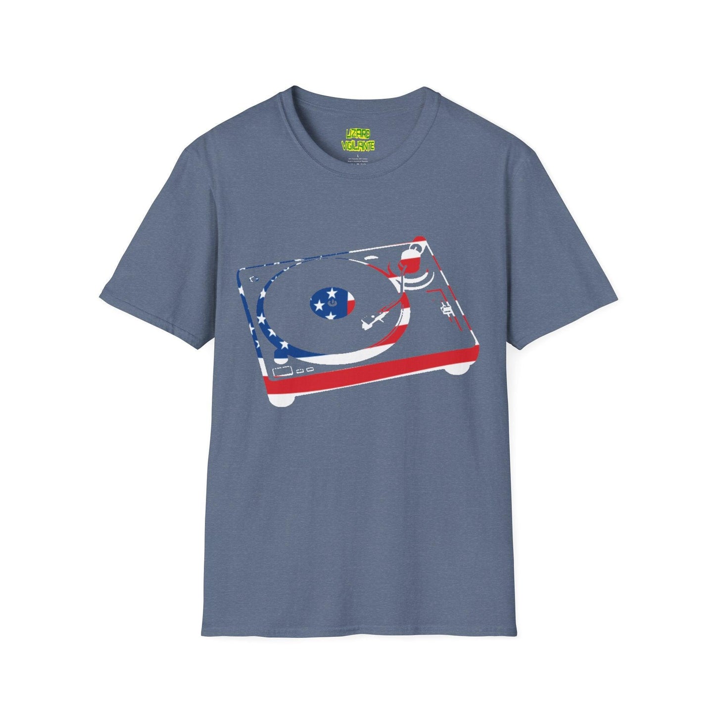 American Flag Turntable Unisex Softstyle DJ T-Shirt - Lizard Vigilante