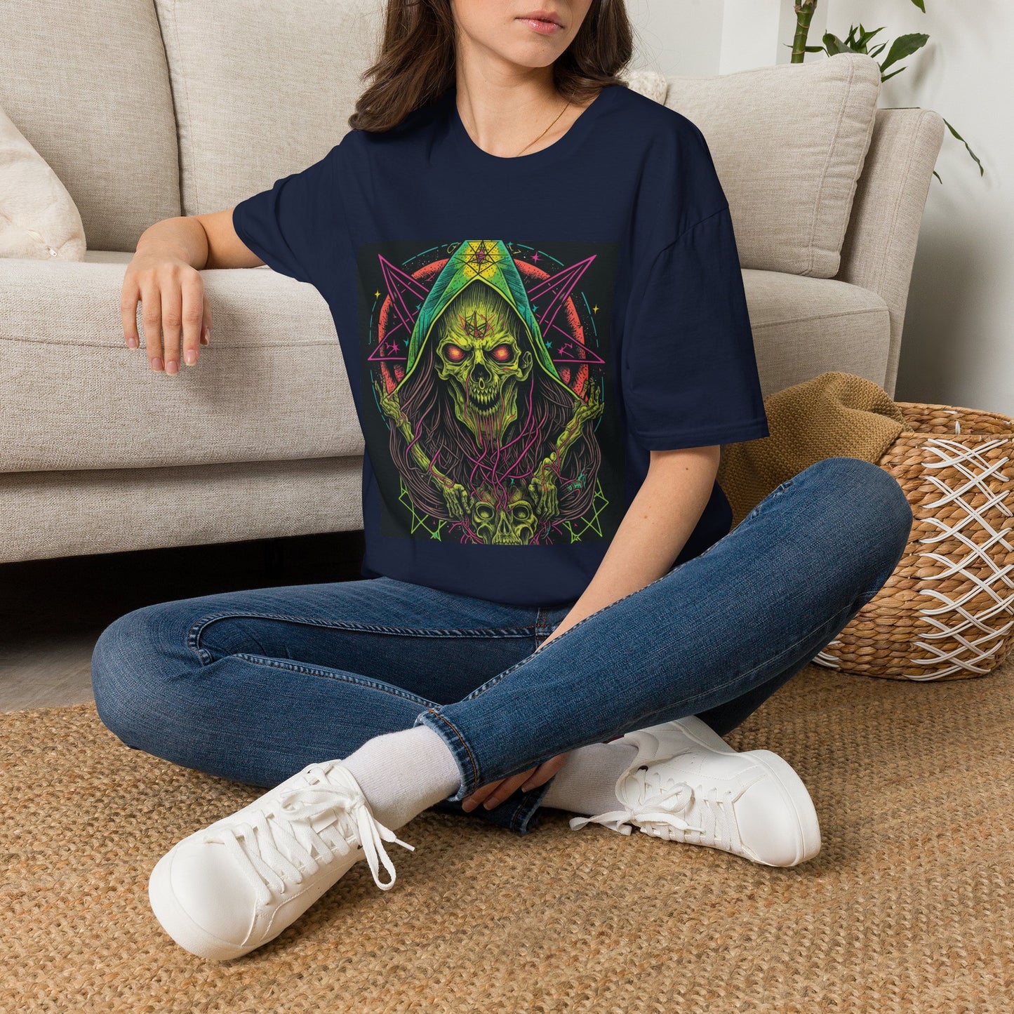 Hooded Skull T-Shirt — Neon Occult Graphic Tee