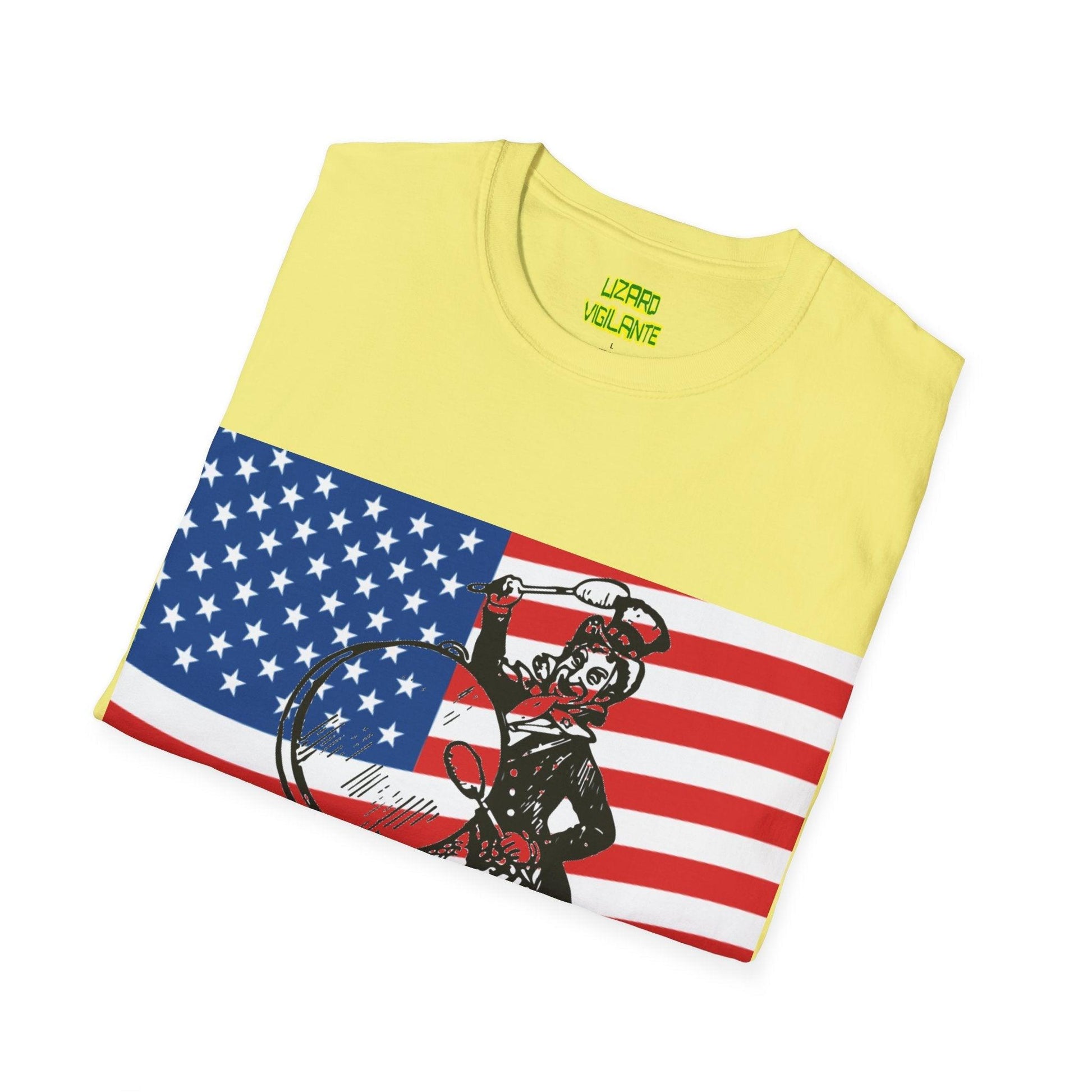 Uncle Sam Drummer American Flag Unisex Softstyle T-Shirt - Lizard Vigilante