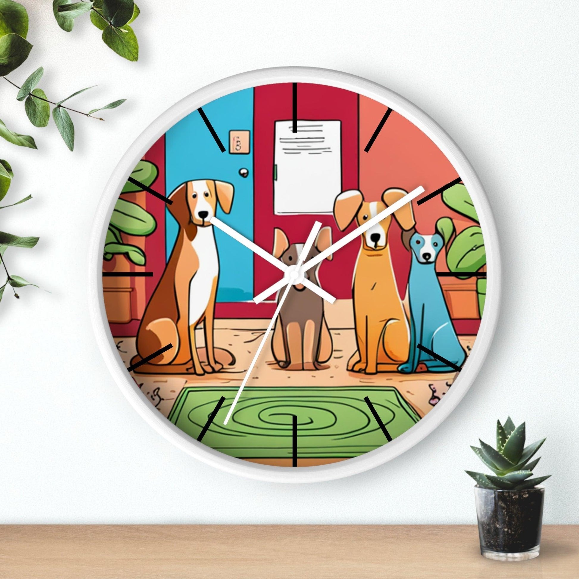 Wall Clock Featuring A Family of Illustrated Dogs - Lizard Vigilante