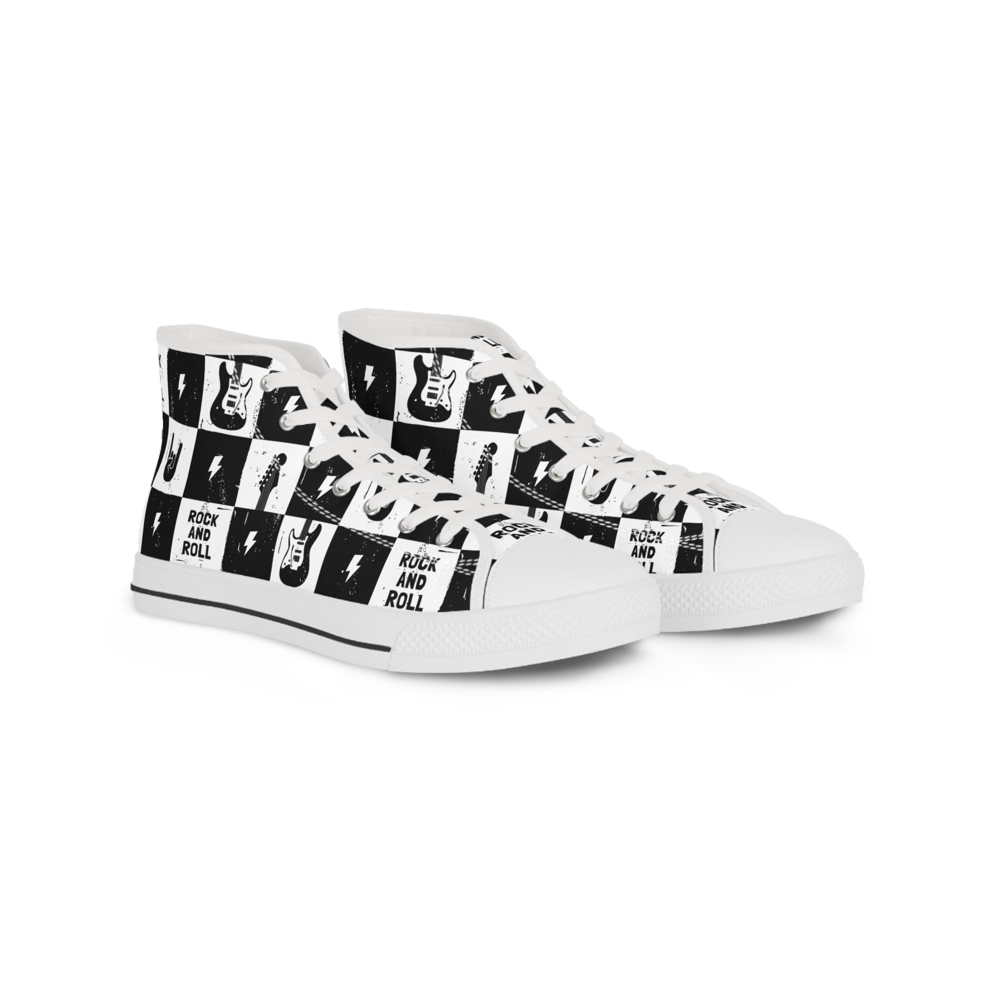 Men's Rock And Roll Squares High Top Sneakers - Premium Shoes from Printify - Just $62.99! Shop now at Lizard Vigilante