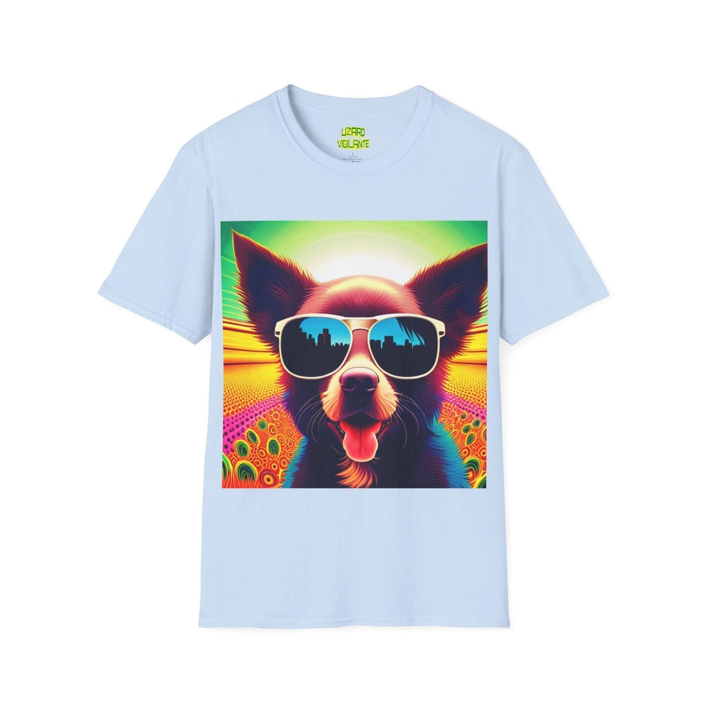 Puppy With Shades Trippy Unisex Softstyle Psychedelic T-Shirt - Lizard Vigilante