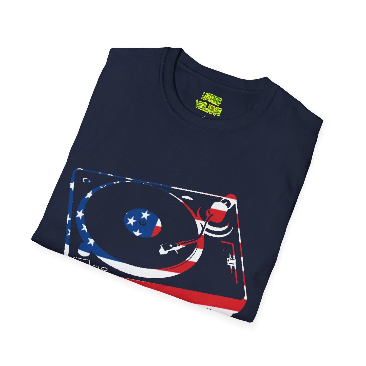 American Flag Turntable Unisex Softstyle DJ T-Shirt - Lizard Vigilante