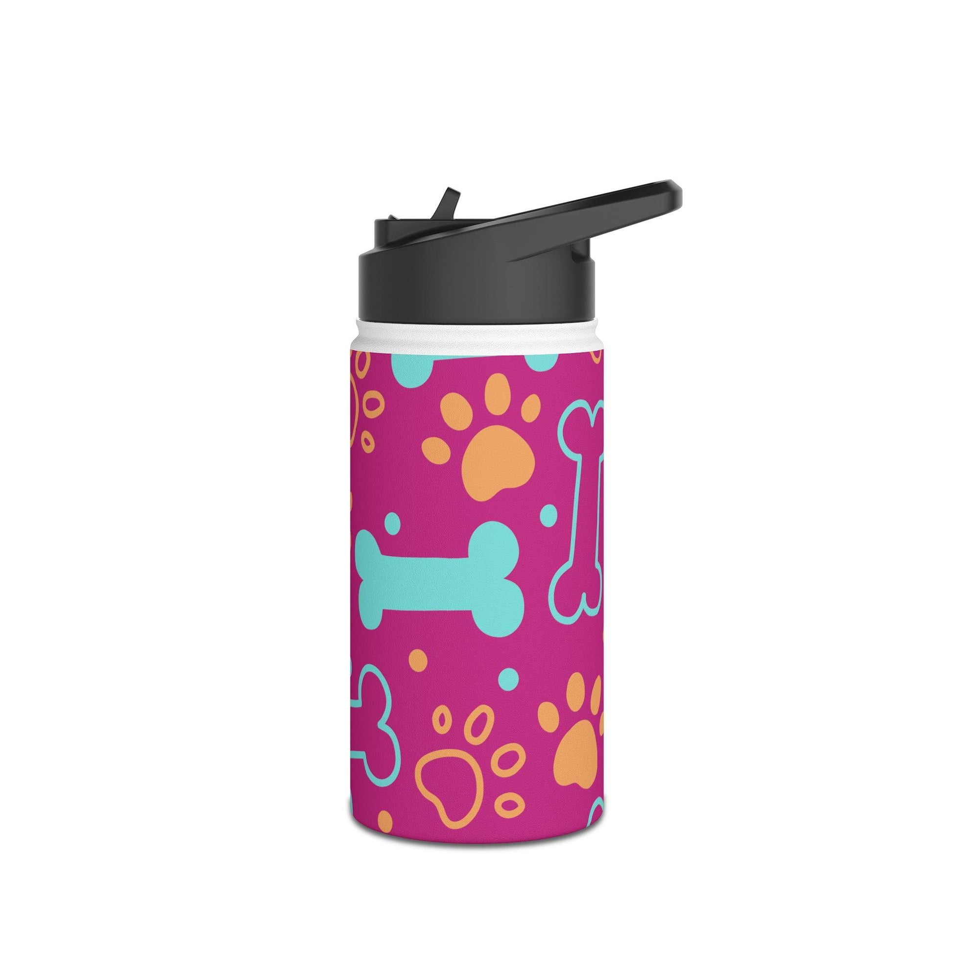 Pink DoggyStyle Stainless Steel Water Bottle, Standard Lid, Paws Bone - Lizard Vigilante